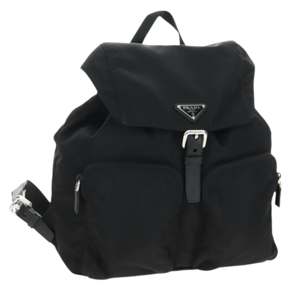 PRADA 1BZ005 Black Nylon Backpack with Dust Bag Card: PRADA 1BZ005 Black Nylon Backpack with Dust Bag Card PRADA backpack in black and silver nylon, made in Italy. This women's style is identified as product line 1BZ005 and comes with a dust bag and guar
