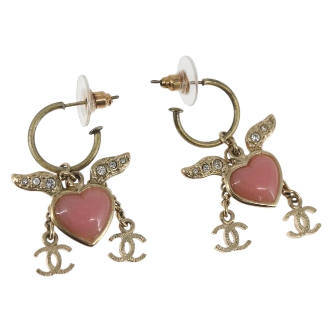 CHANEL Coco CC Pierced Earrings Gold Tone Metal France: CHANEL Coco CC Pierced Earrings Gold Tone Metal France Chanel Coco Mark pierce earrings in gold tone metal, made in France. The item comes with a dust bag and item box. Condition is AB, described as v