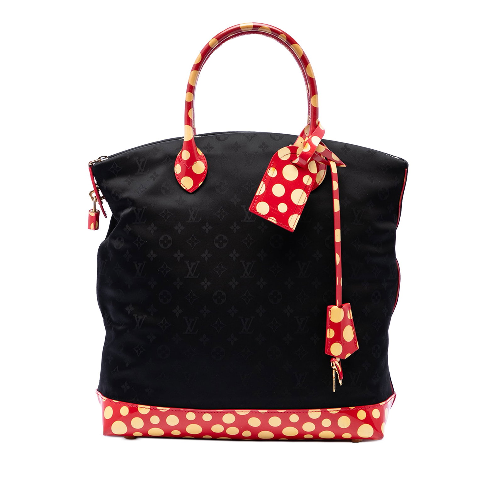 Louis Vuitton Yayoi Kusama Lockit MM Vertical Dots Infinity Bag: Louis Vuitton Yayoi Kusama Lockit MM Vertical Dots Infinity Bag Louis Vuitton Yayoi Kusama Monogram Lockit Vertical Dots Infinity MM bag in black, made in Italy. It features a monogram nylon body with