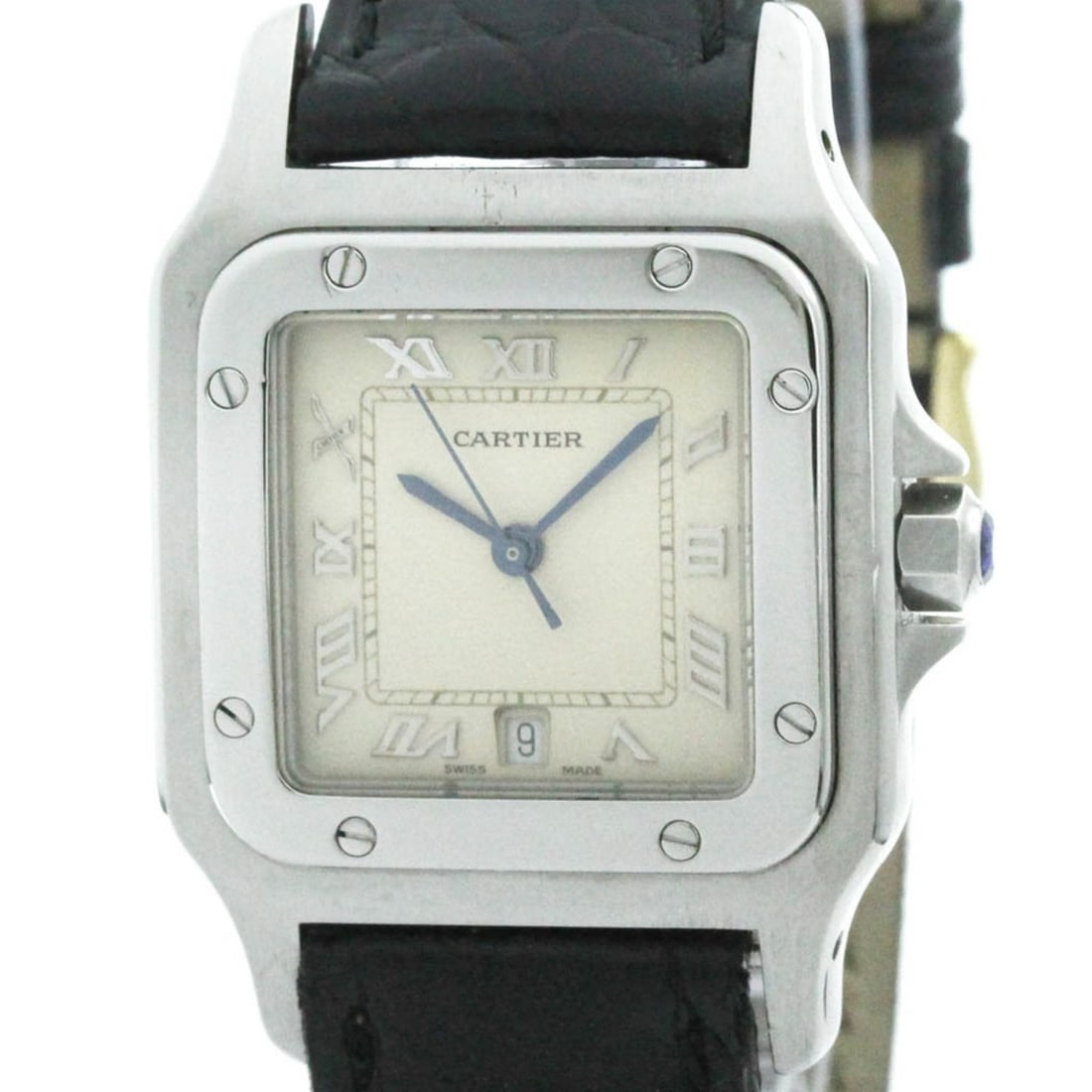 Cartier W20025D6 Santos Galbee LM men's quartz wristwatch SS leather (1 of 9)