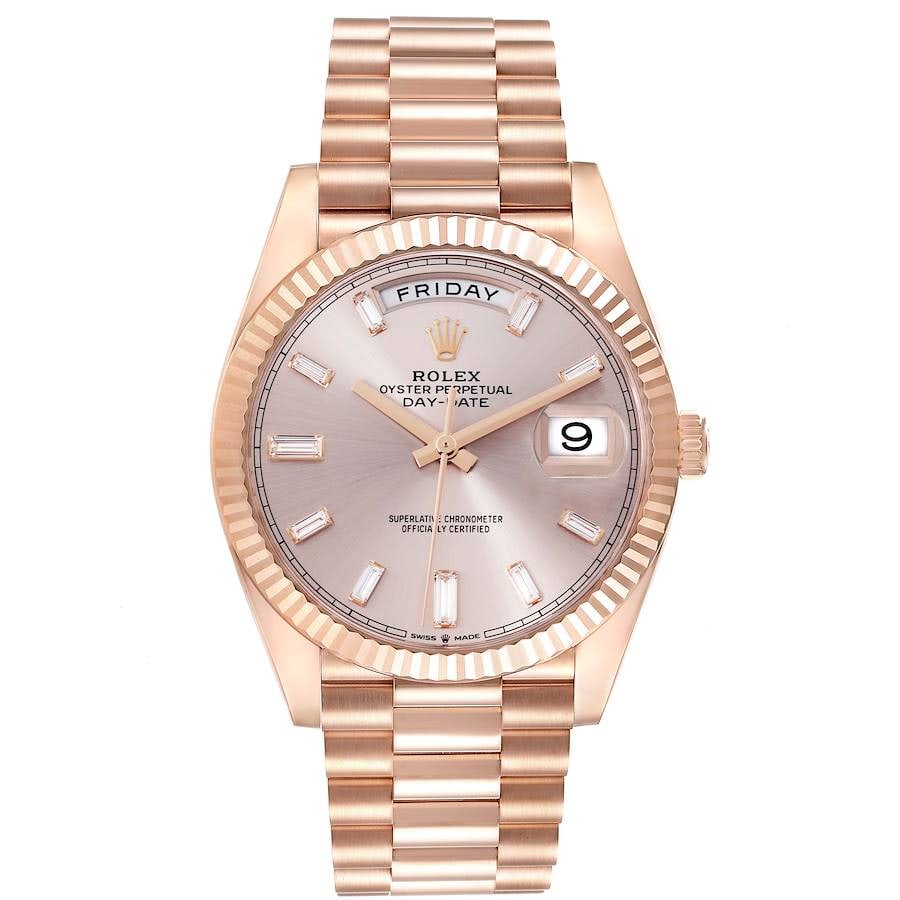 Rolex 228235 Day Date mens watch sundust baguette dial President bracelet: Rolex 228235 Day Date mens watch sundust baguette dial President bracelet Rolex Day-Date men's watch, reference 228235, featuring a Sundust baguette dial, fluted bezel, and President bracelet. The lis