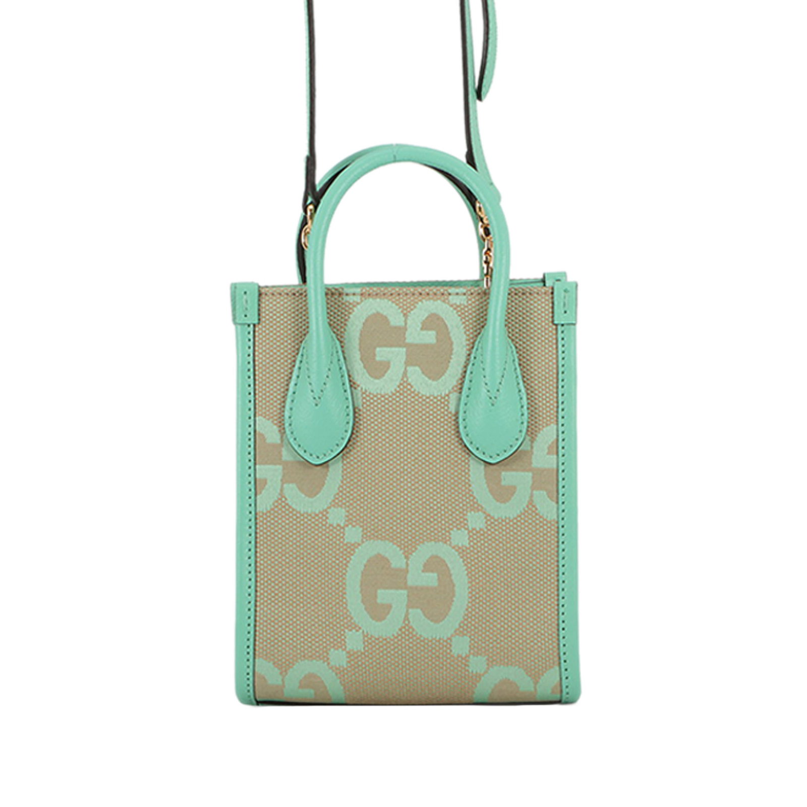 Gucci Interlocking G Mini Satchel in Jumbo GG Canvas: Gucci Interlocking G Mini Satchel in Jumbo GG Canvas Gucci Mini Jumbo GG Canvas Interlocking G satchel crafted with a canvas body and leather trim. It features rolled leather handles, a detachable fla