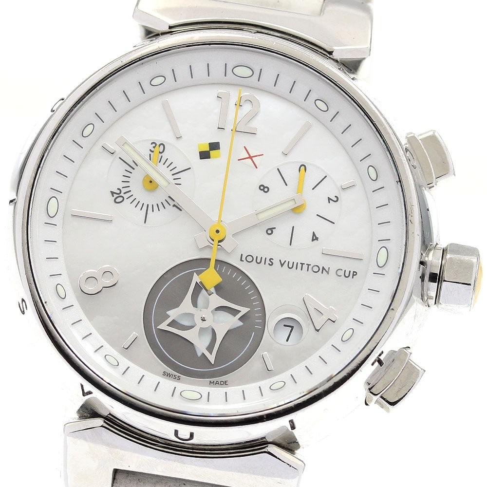 Louis Vuitton Tambour Lovely Cup Quartz Chronograph Ladies Watch Q132C: Louis Vuitton Tambour Lovely Cup Quartz Chronograph Ladies Watch Q132C This Louis Vuitton Tambour Lovely Cup Chronograph Quartz ladies watch features a stainless steel case paired with a white shell d