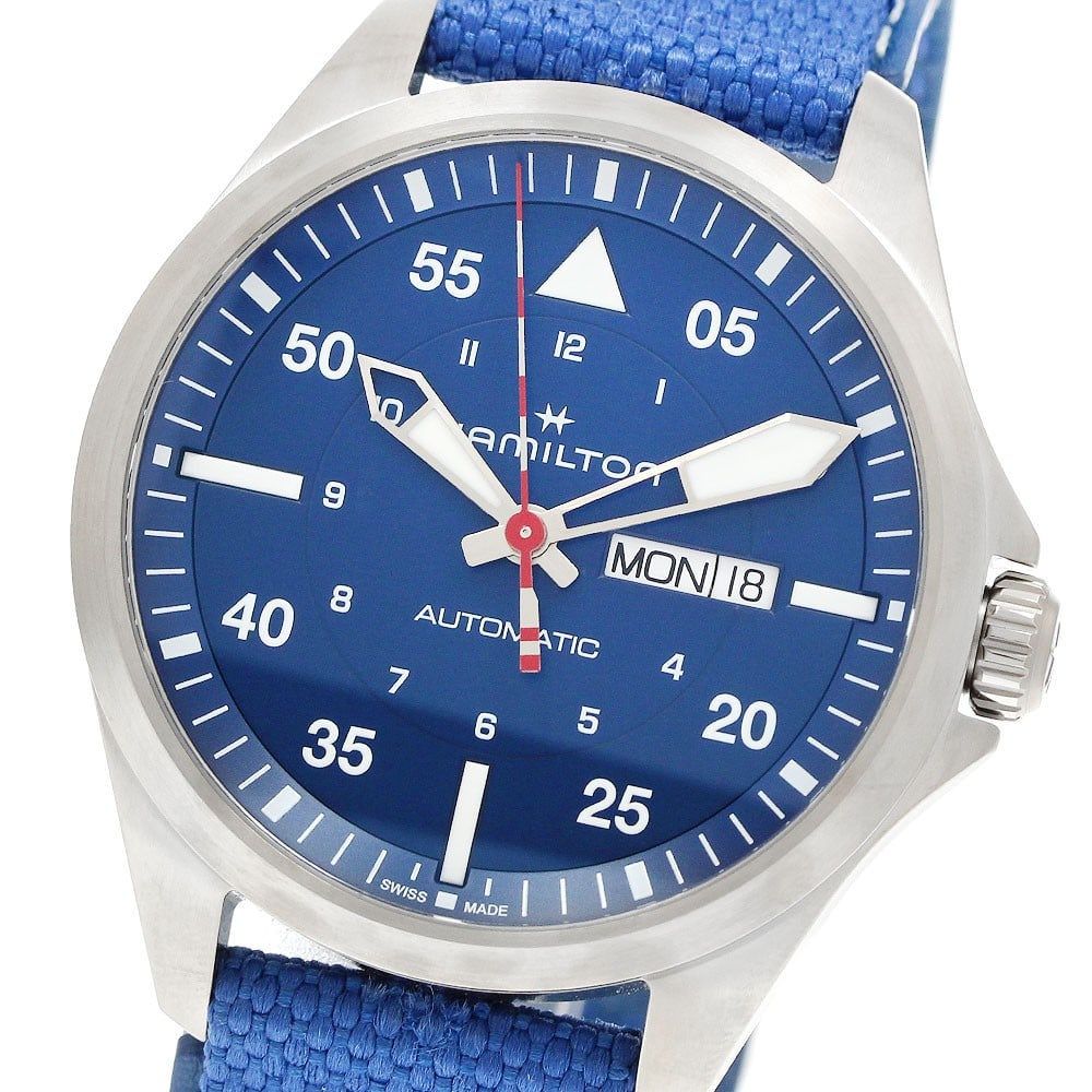 Hamilton H64655941 Khaki Aviation men's pilot wristwatch: Hamilton H64655941 Khaki Aviation men's pilot wristwatch Hamilton Khaki Aviation Pilot men's wristwatch, pre-owned and in excellent overall condition. It features a titanium case, blue dial, automatic
