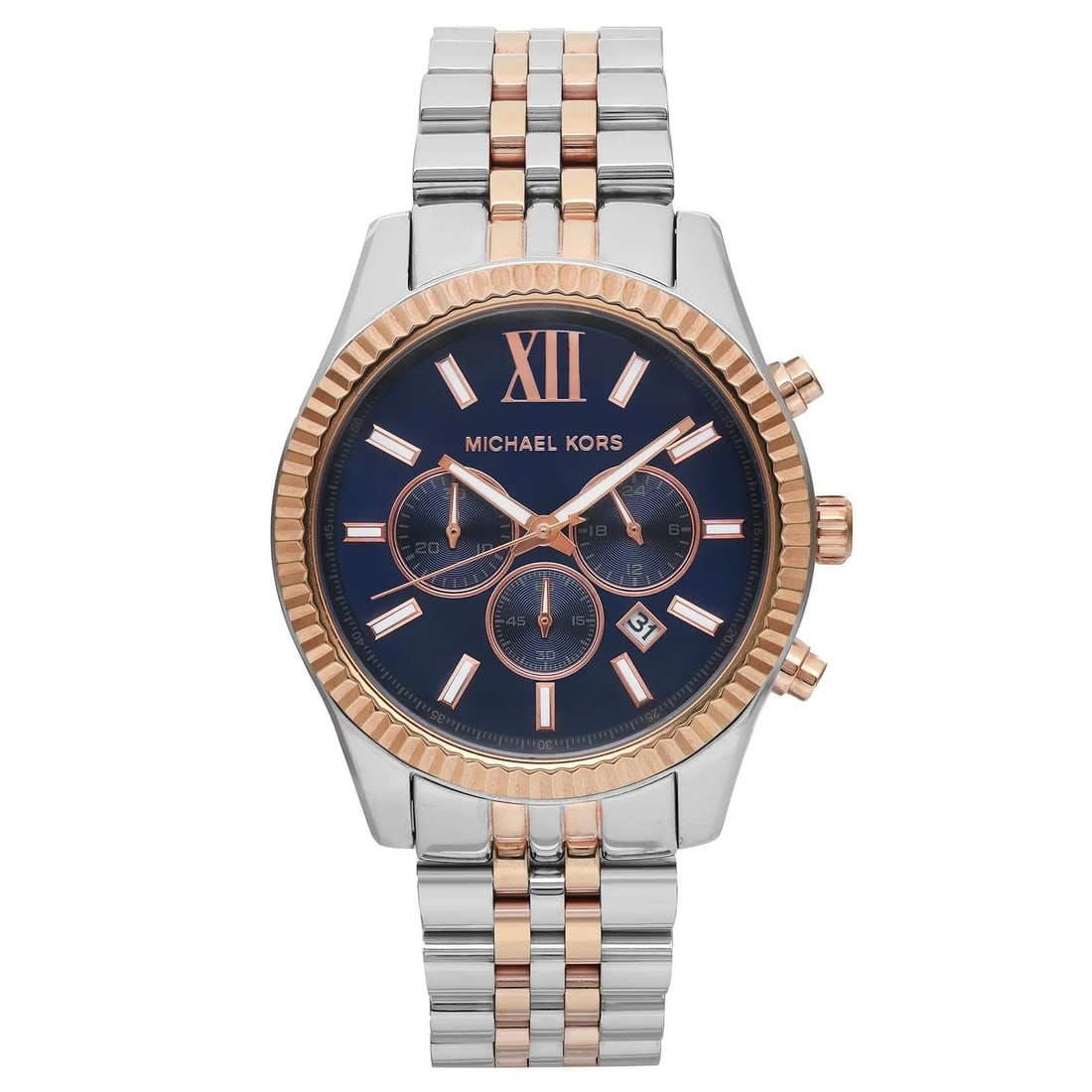 Michael Kors Lexington mens chronograph watch blue dial two tone steel MK8412 (1 of 5)