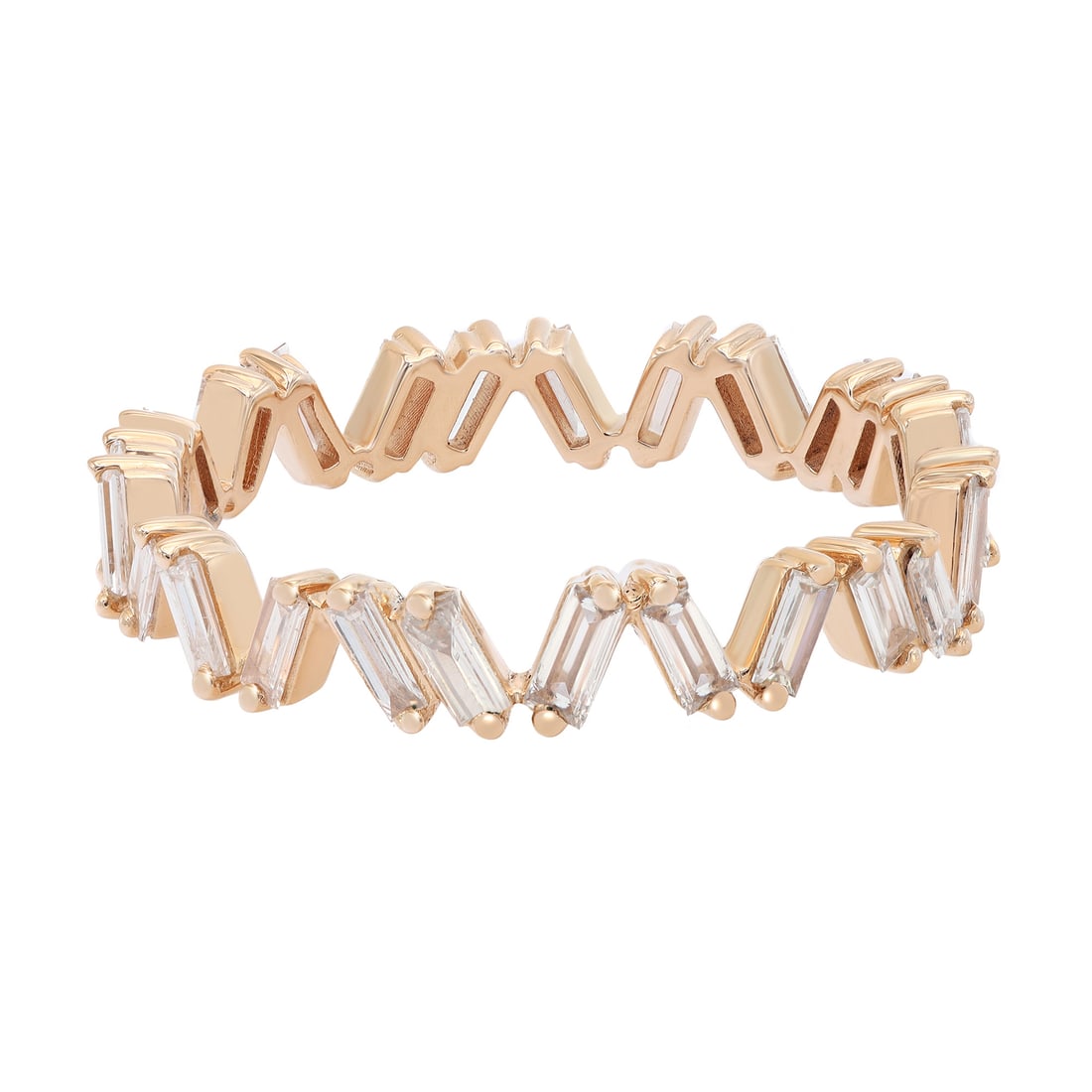 Rachel Koen 14K Rose Gold Baguette Diamond Eternity Band 0.69Cttw: Rachel Koen 14K Rose Gold Baguette Diamond Eternity Band 0.69Cttw Elevate your jewelry collection with this stunning 14K rose gold eternity band designed by Rachel Koen. This exquisite ring showcases 