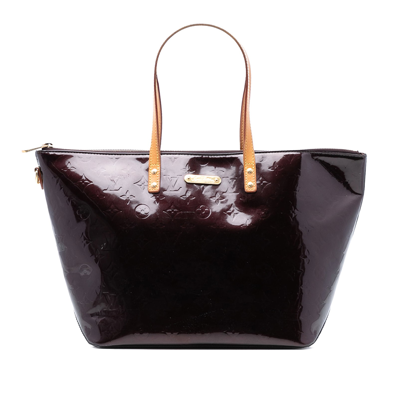 Louis Vuitton Bellevue GM Purple Monogram Vernis Leather Shoulder Bag: Louis Vuitton Bellevue GM Purple Monogram Vernis Leather Shoulder Bag This Louis Vuitton Monogram Vernis Bellevue GM features a monogram vernis leather exterior in purple with flat vachetta leather sh