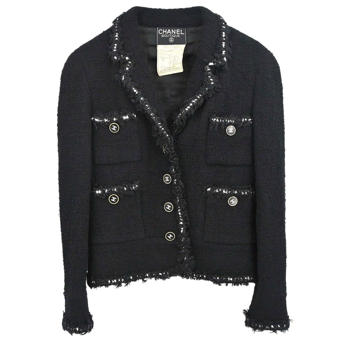 CHANEL FR 34 black wool collarless zip jacket (1 of 15)