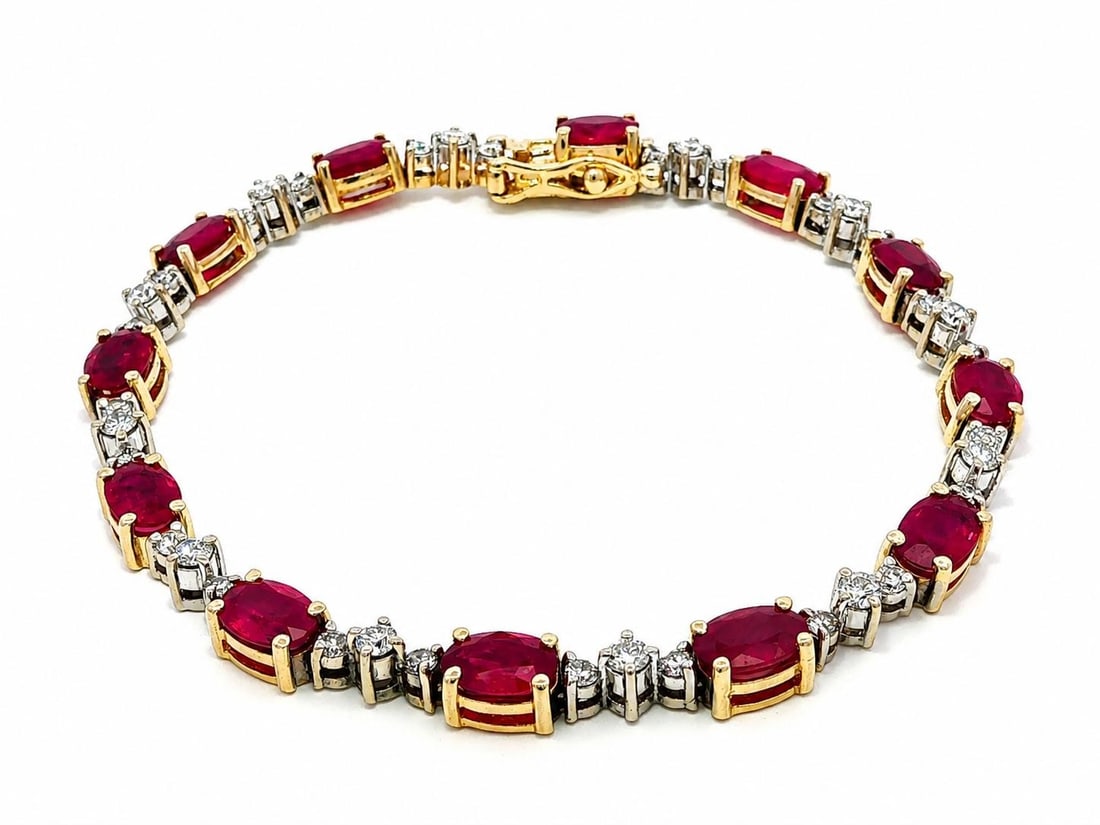 14k Gold Ruby Diamond Bracelet 12 Oval Stones 36 Diamonds (1 of 12)