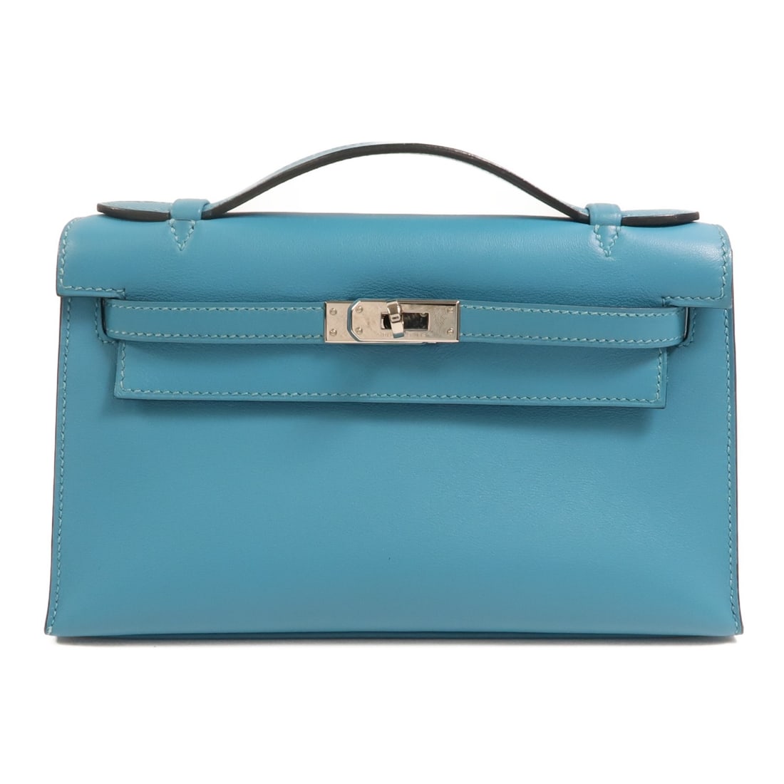 Hermes Mini Kelly I Swift Leather Handbag Turquoise PHW: Hermes Mini Kelly I Swift Leather Handbag Turquoise PHW Mini Kelly I handbag in turquoise, made from Vaux Swift leather and calfskin (cowhide). It features a turn lock closure, an interior open pocket