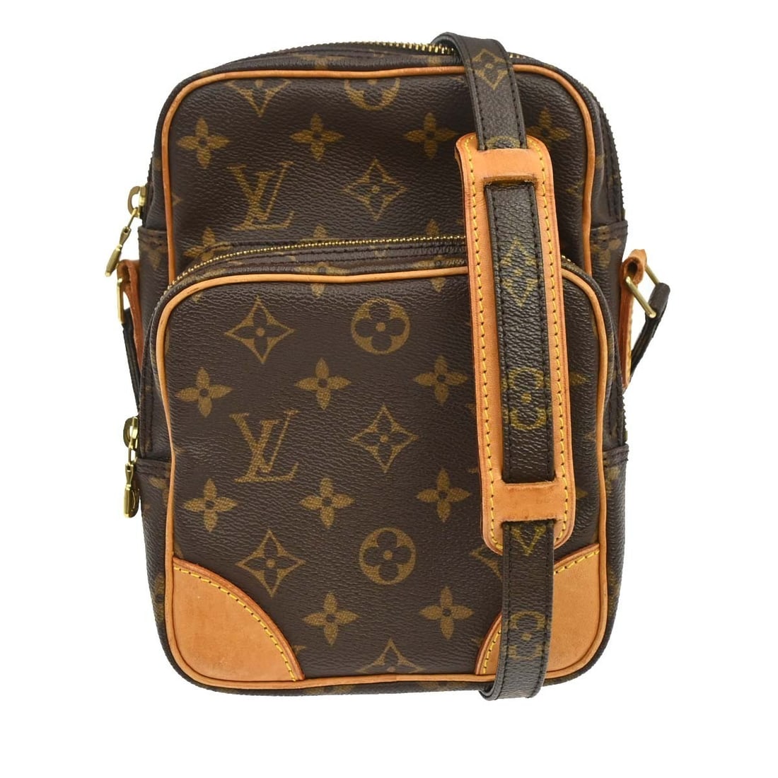 Louis Vuitton Amazone Monogram Crossbody Bag M45236 France: Louis Vuitton Amazone Monogram Crossbody Bag M45236 France Vintage Louis Vuitton Amazon crossbody shoulder bag in brown Monogram canvas and leather. This unisex medium bag features a zip closure, brow