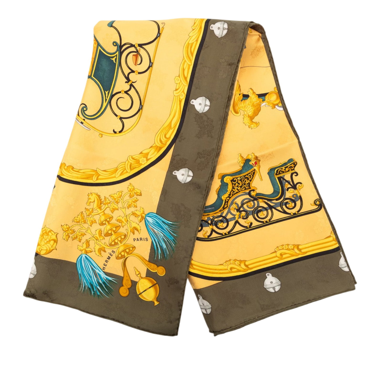 Hermes Plumes et Grelots 90 Silk Scarf Yellow (1 of 7)