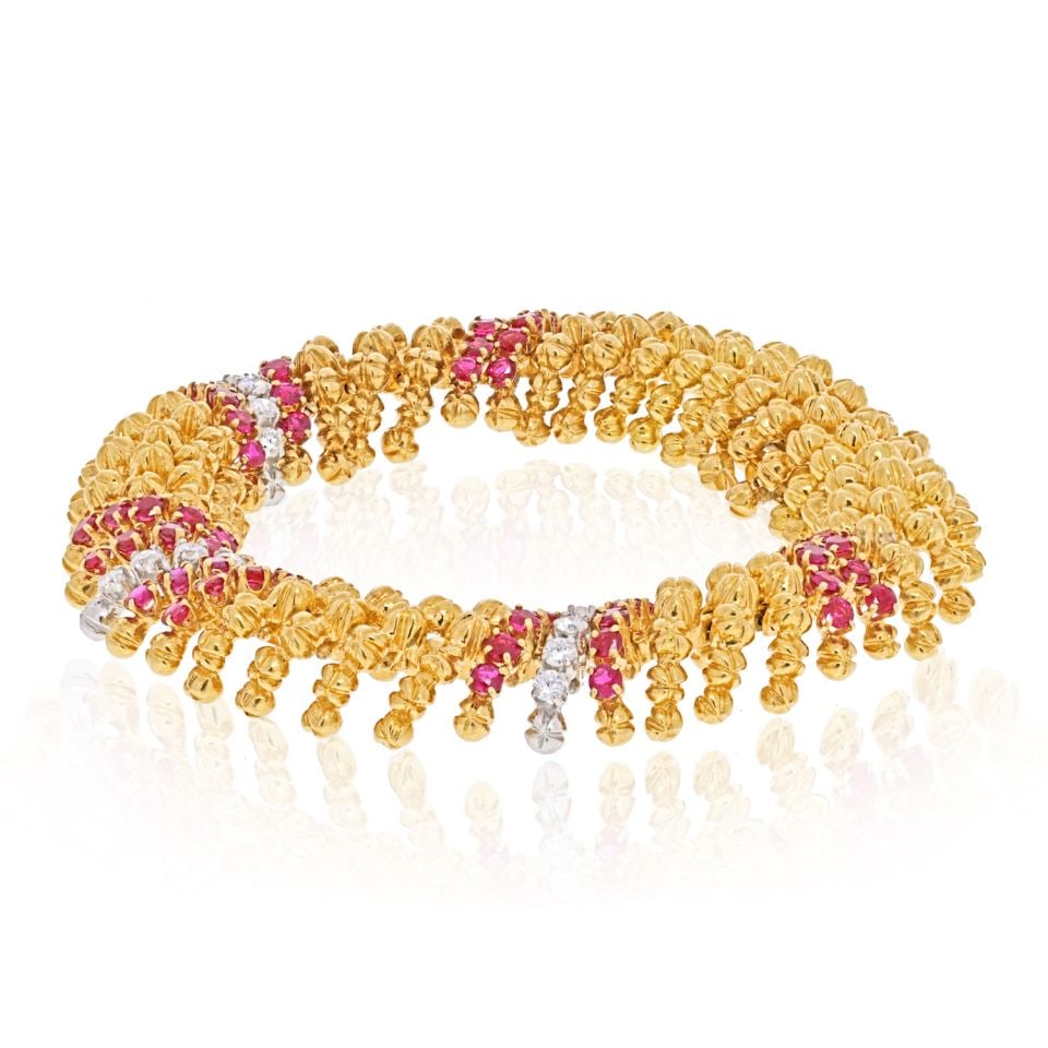David Webb Platinum 18K Yellow Gold Ruby Diamond Bracelet (1 of 1)