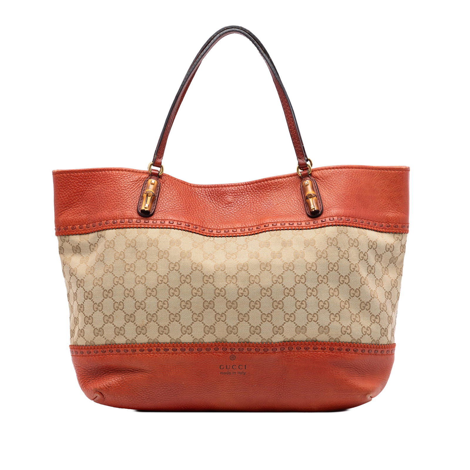 Gucci Crafty Tote Bag Large GG Canvas With Leather Trim: Gucci Crafty Tote Bag Large GG Canvas With Leather Trim This Gucci Large GG Canvas Laidback Crafty Tote features a canvas body with leather trim, flat leather straps, an open top with a magnetic snap 