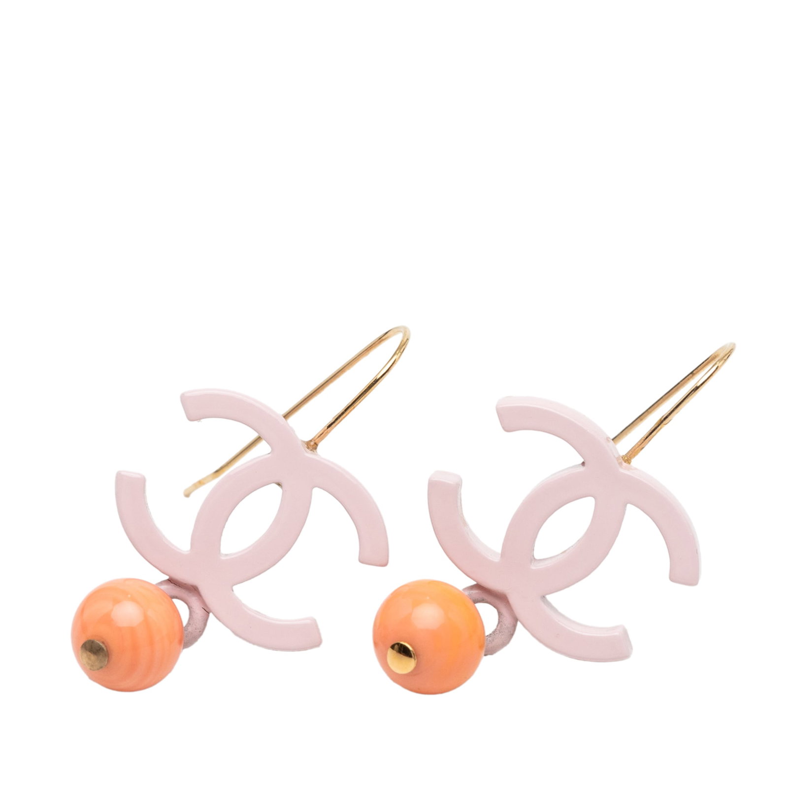 Chanel CC Resin Bead Drop Fish Hook Earrings Gold Plated (1 of 3)