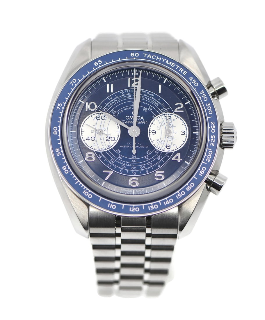 OMEGA Speedmaster Chronoscope 43mm Stainless Steel Watch 329.30.43.51.03.001 with Box and Papers: OMEGA Speedmaster Chronoscope 43mm Stainless Steel Watch 329.30.43.51.03.001 with Box and Papers The Omega Speedmaster Chronoscape is a stunning wristwatch that features a sophisticated blue dial comp