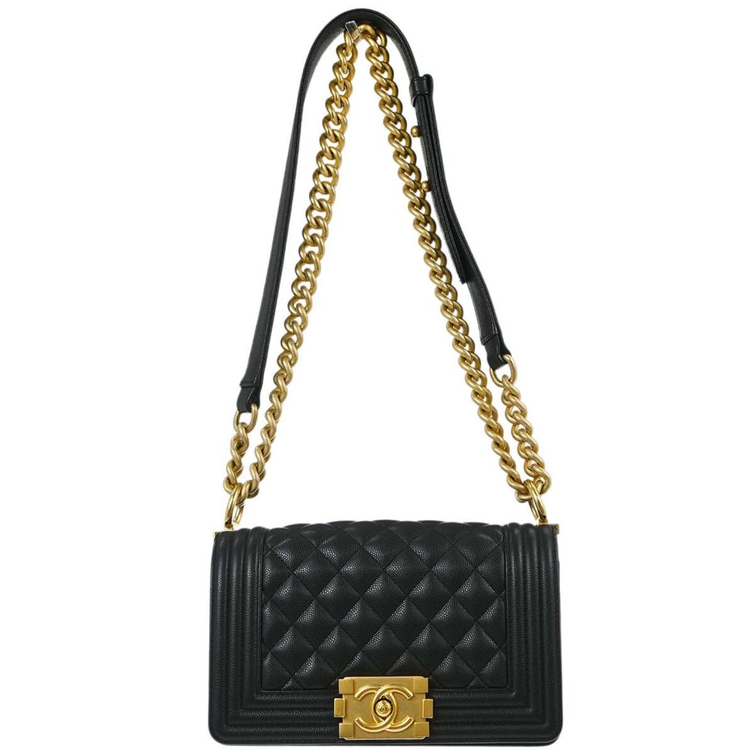 CHANEL Boy Chanel Mini Black Leather Chain Strap Shoulder Bag