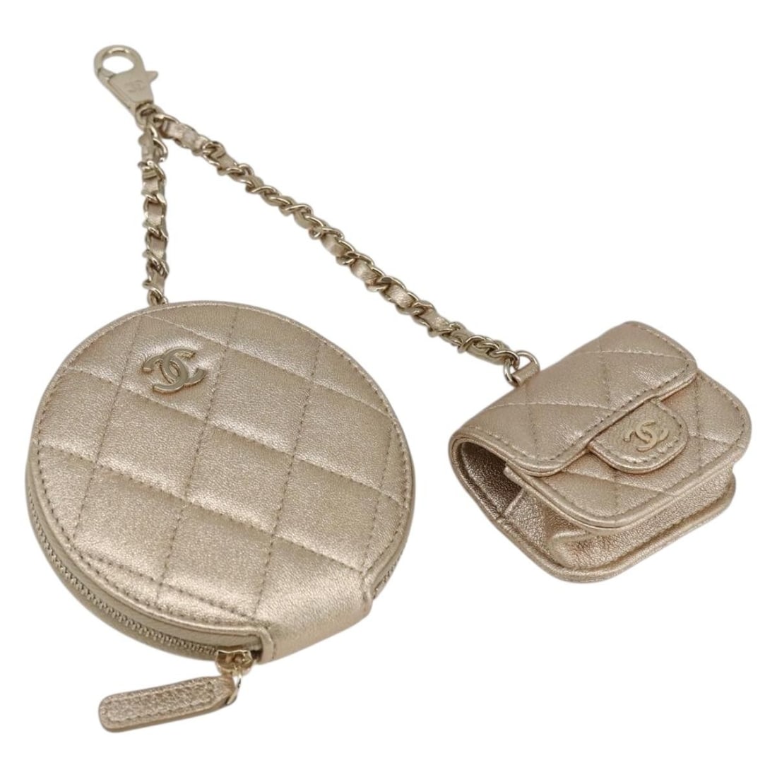 CHANEL Matelasse Leather Pouch Coin Purse AirPods Case Gold Italy