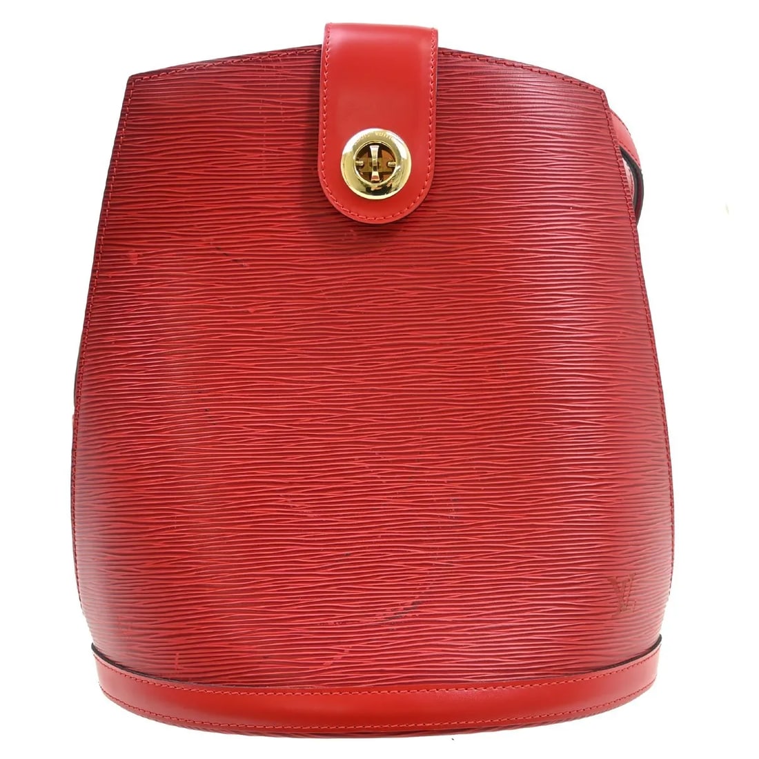 Louis Vuitton Cluny Red Epi Leather Handbag: Louis Vuitton Cluny Red Epi Leather Handbag Louis Vuitton Cluny bag in red Epi leather. This piece shows visible wear consistent with good pre-owned condition, including stains on the exterior, scratc