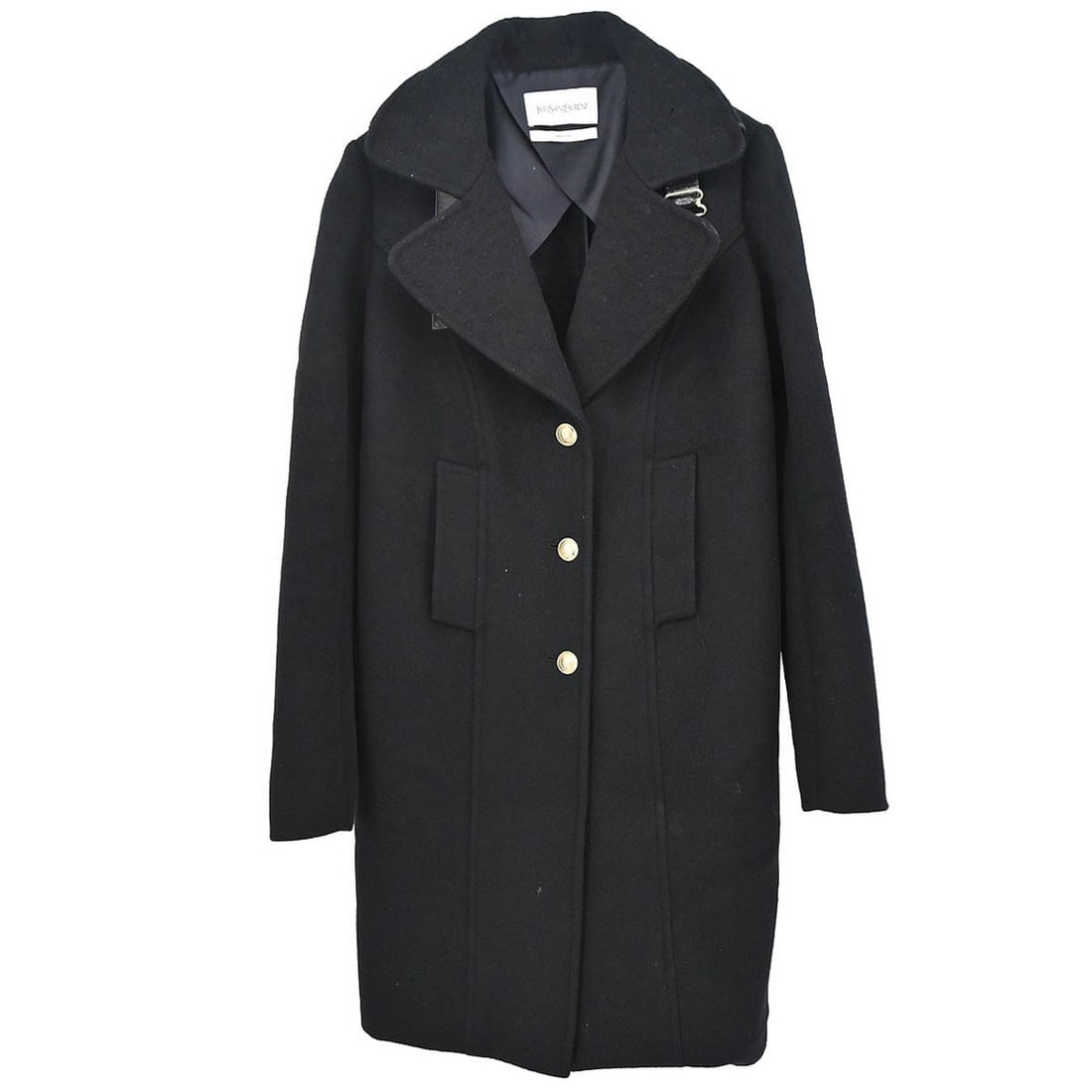 Womens Black Long Overcoat Yves Saint Laurent FR 34