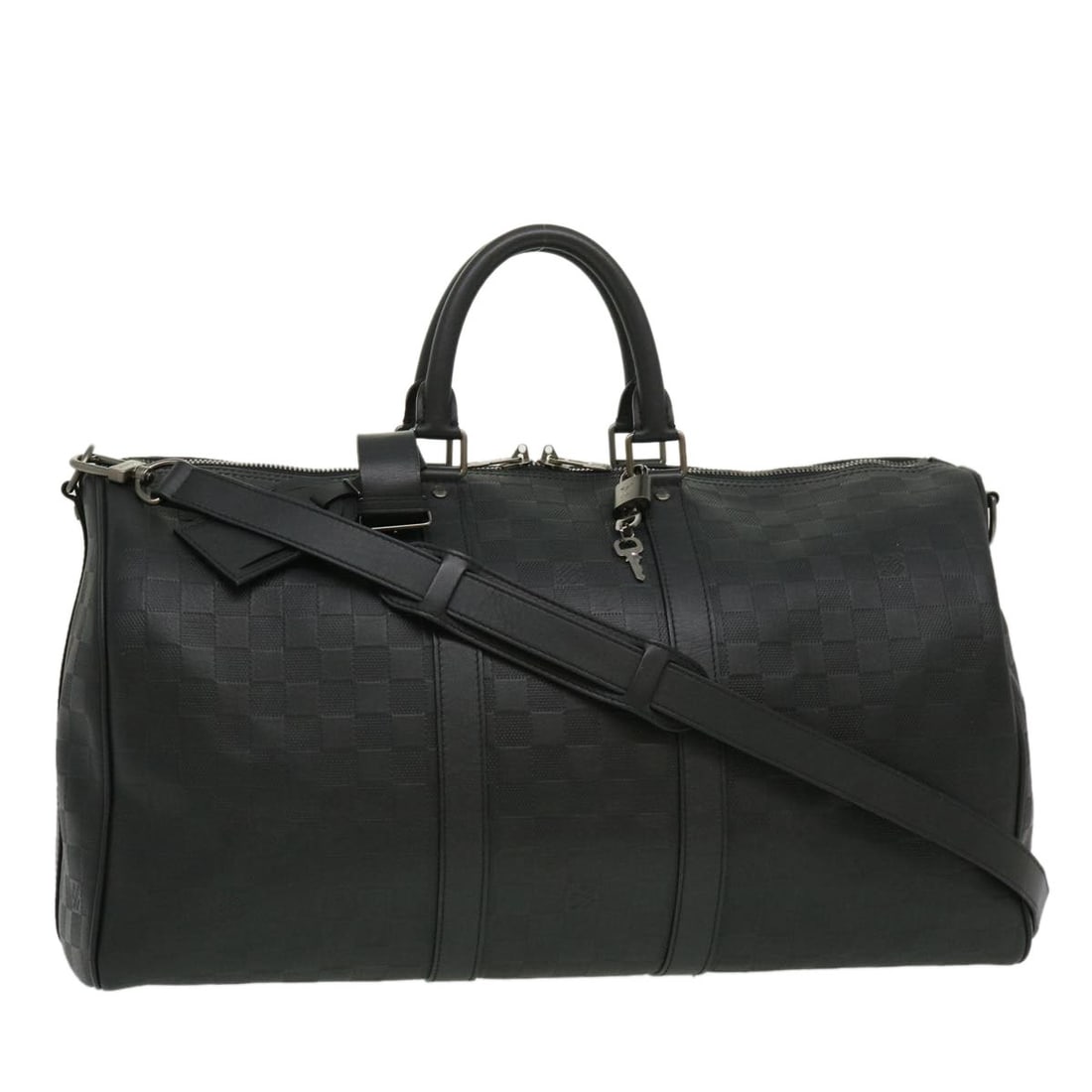 Louis Vuitton N41145 Keepall Bandouliere 45 Black Damier Infini Boston Bag: Louis Vuitton N41145 Keepall Bandouliere 45 Black Damier Infini Boston Bag Louis Vuitton Damier Infini Keepall Bandouliere 45 Boston Bag in black Damier Infini leather, made in France. This women's ba