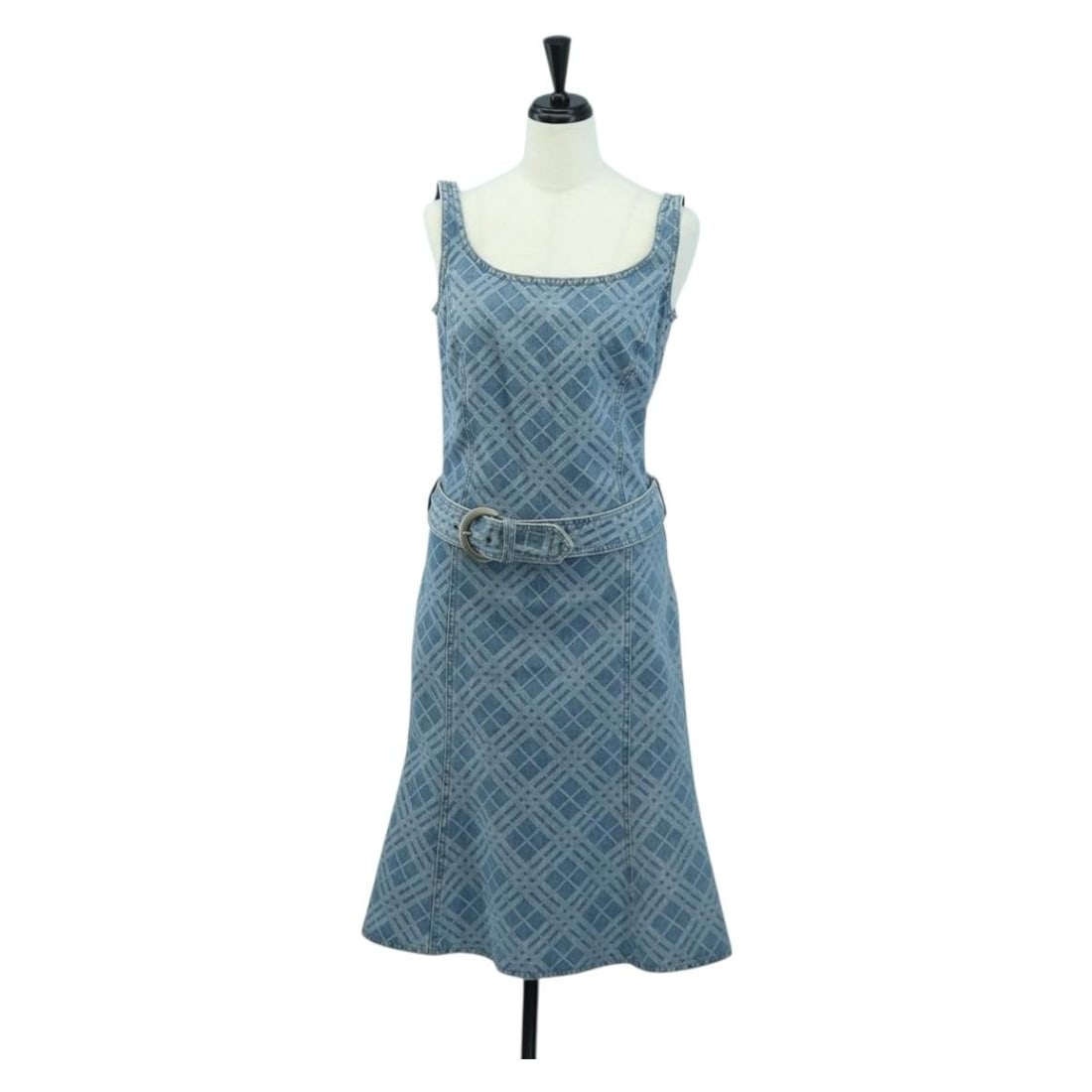 Burberry Blue Canvas Shirt Dress with Nova Check Pattern