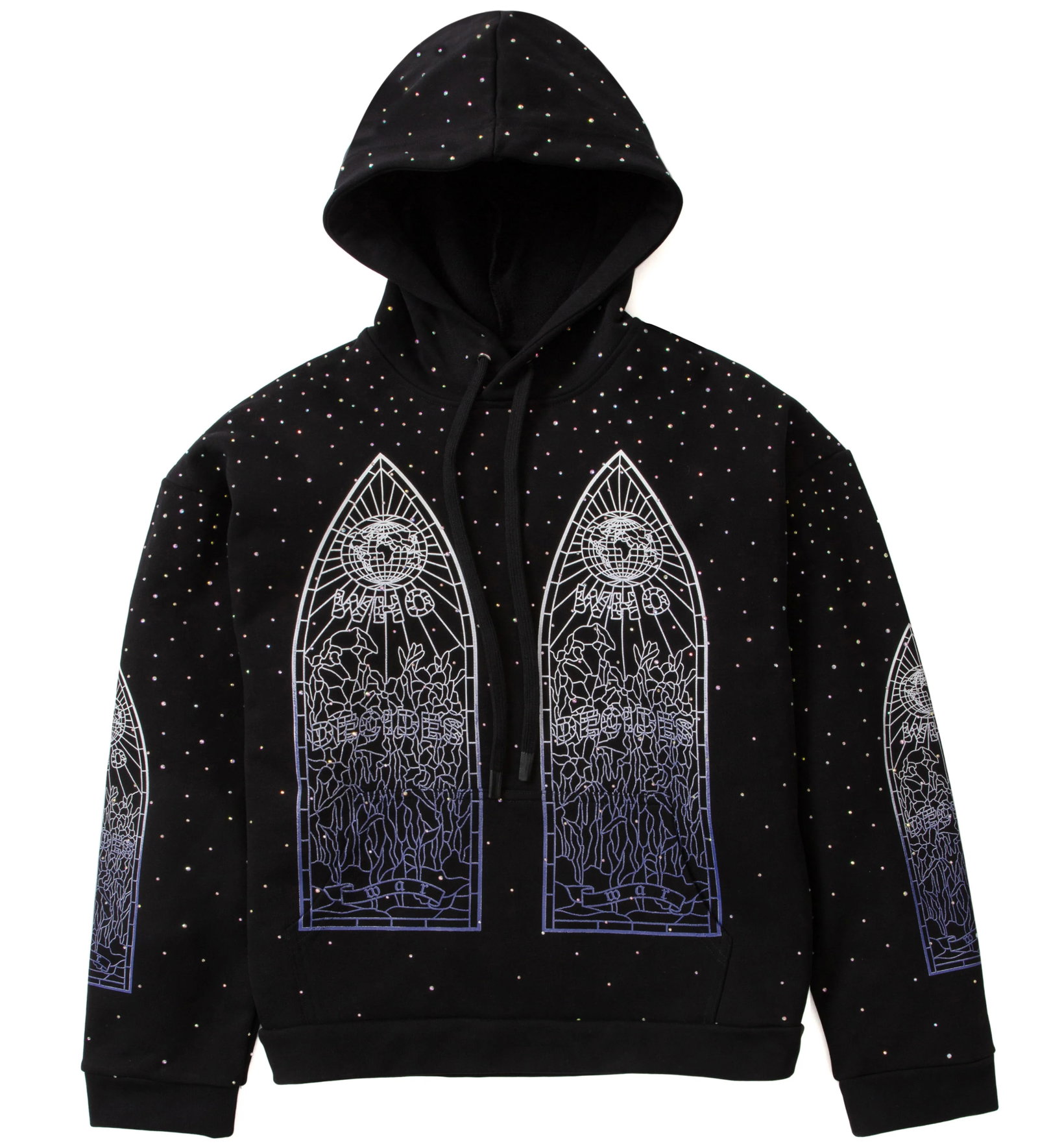 Rhinestone Embellished Black Hoodie by Who Decides War Size XXL: Rhinestone Embellished Black Hoodie by Who Decides War Size XXL The Who Decides War Rhinestone Black Hoodie features a heavyweight cotton construction with a soft fleece interior and bold rhinestone d