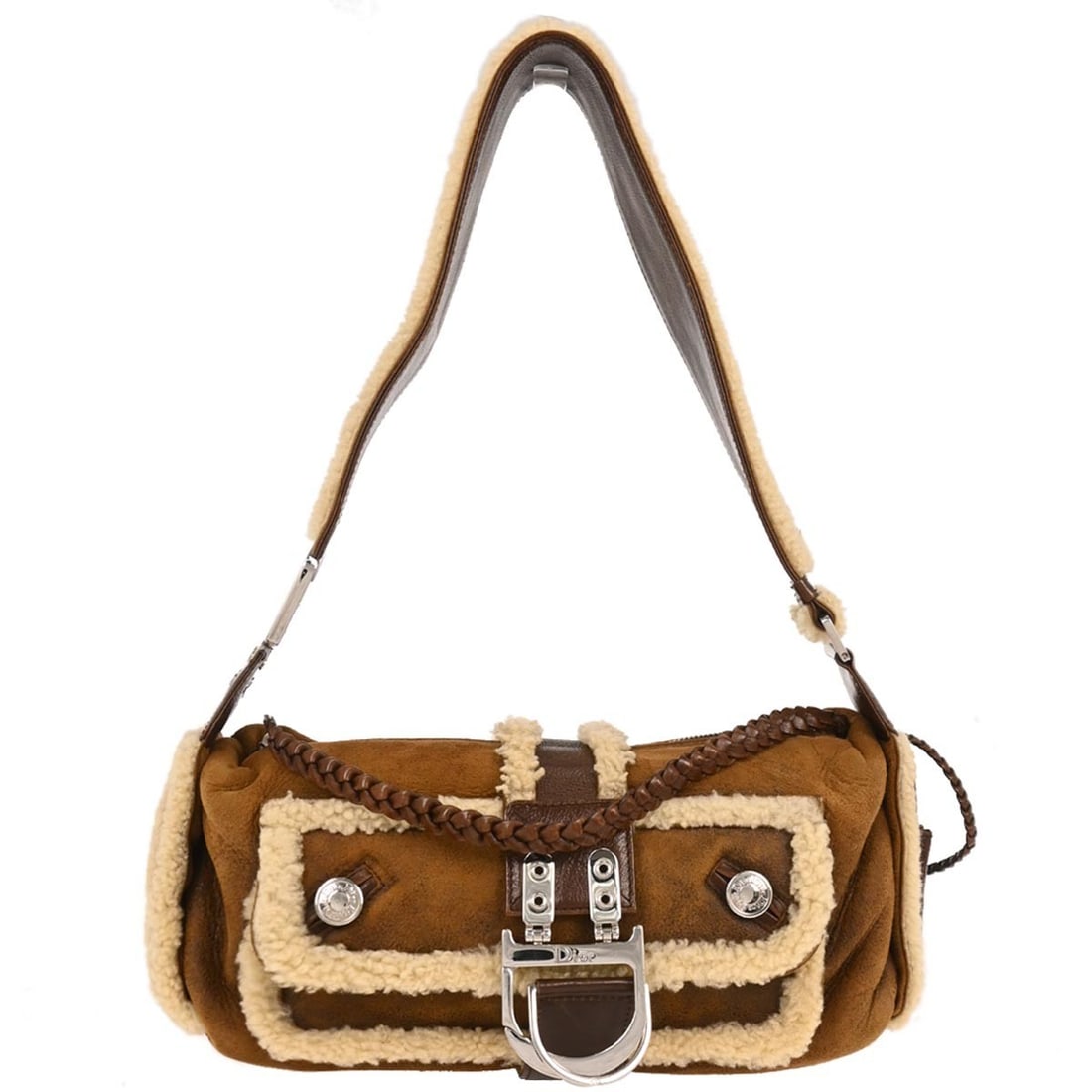 Dior Mouton Leather Top Handle Handbag Brown Italy: Dior Mouton Leather Top Handle Handbag Brown Italy Christian Dior brown handbag crafted from mouton and leather with a top handle design. The bag features exterior and interior zip pockets, an additio
