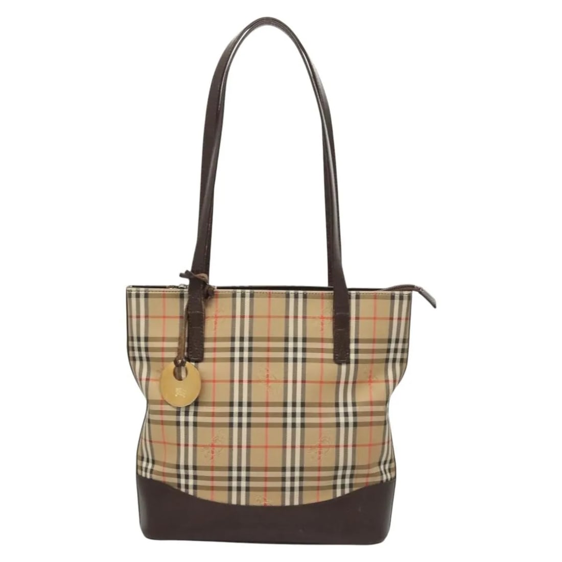 Burberry Nova Check Beige Canvas Shoulder Bag with Leather Trim