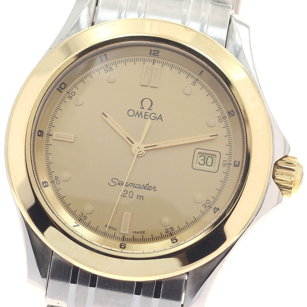 OMEGA Seamaster 120 Ref 2411.10 Men's Quartz Watch Date YG Bezel: OMEGA Seamaster 120 Ref 2411.10 Men's Quartz Watch Date YG Bezel OMEGA Seamaster 120 men's wristwatch, reference 2411.10, with a quartz movement and date function. It features a stainless steel and ye