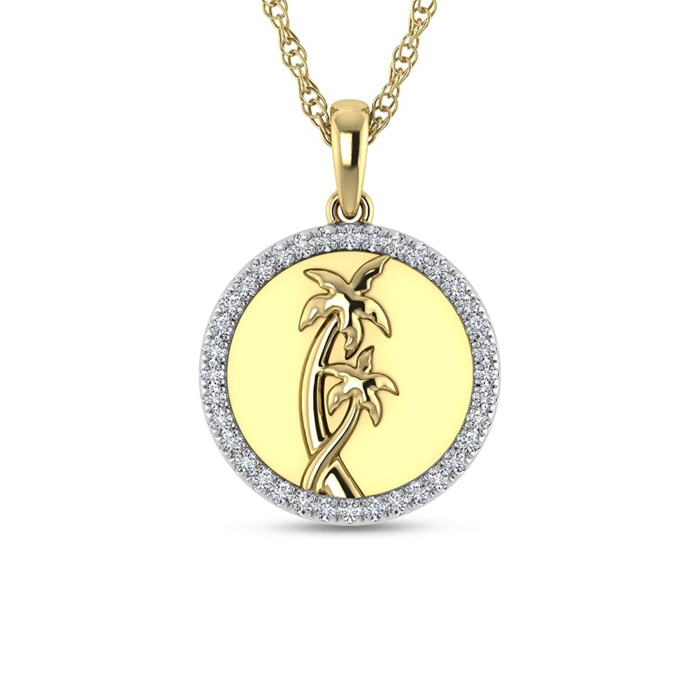14K Yellow Gold 1/6 Ct.Tw. Diamond Sea Of Life palm Tree Pendant