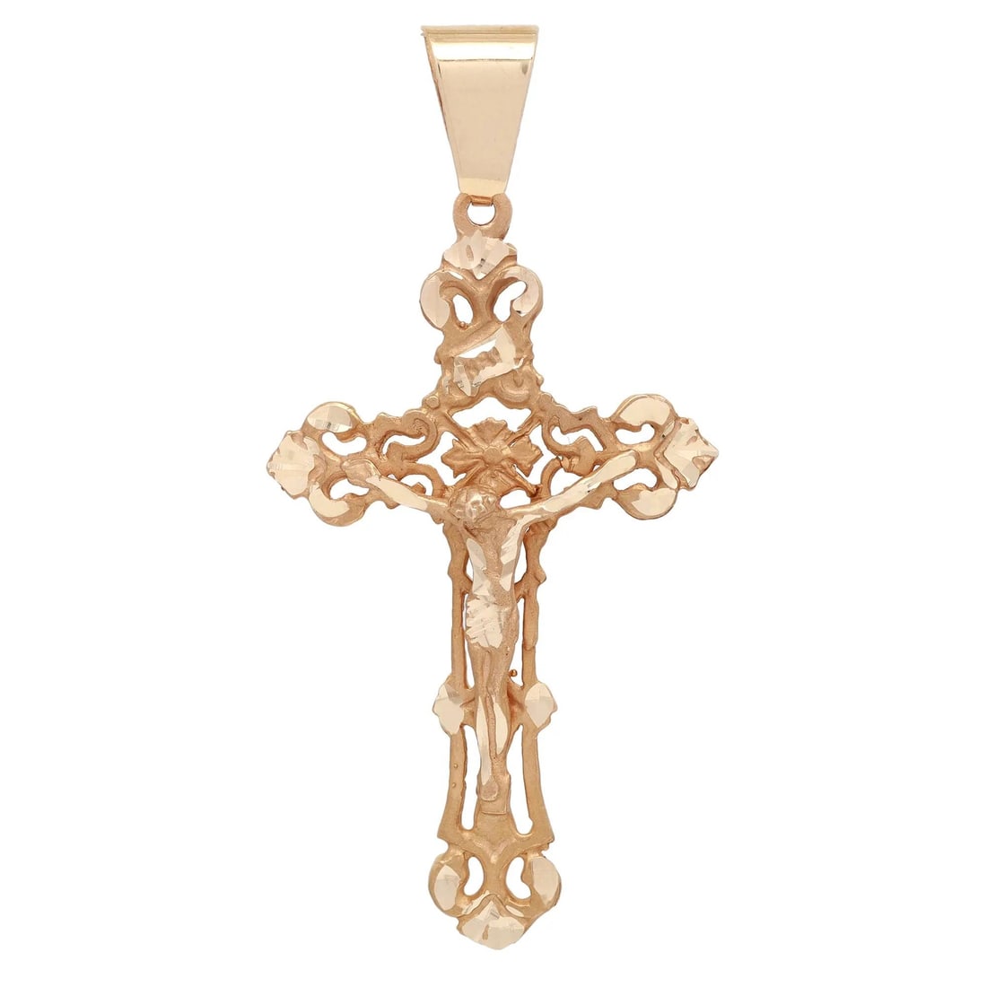 Rachel Koen 14K Yellow Gold Crucifix Filigree Cross Pendant 2.5in Handmade: Rachel Koen 14K Yellow Gold Crucifix Filigree Cross Pendant 2.5in Handmade This exquisite pendant features a beautifully crafted crucifix filigree design, made from lustrous 14K yellow gold. Measuring