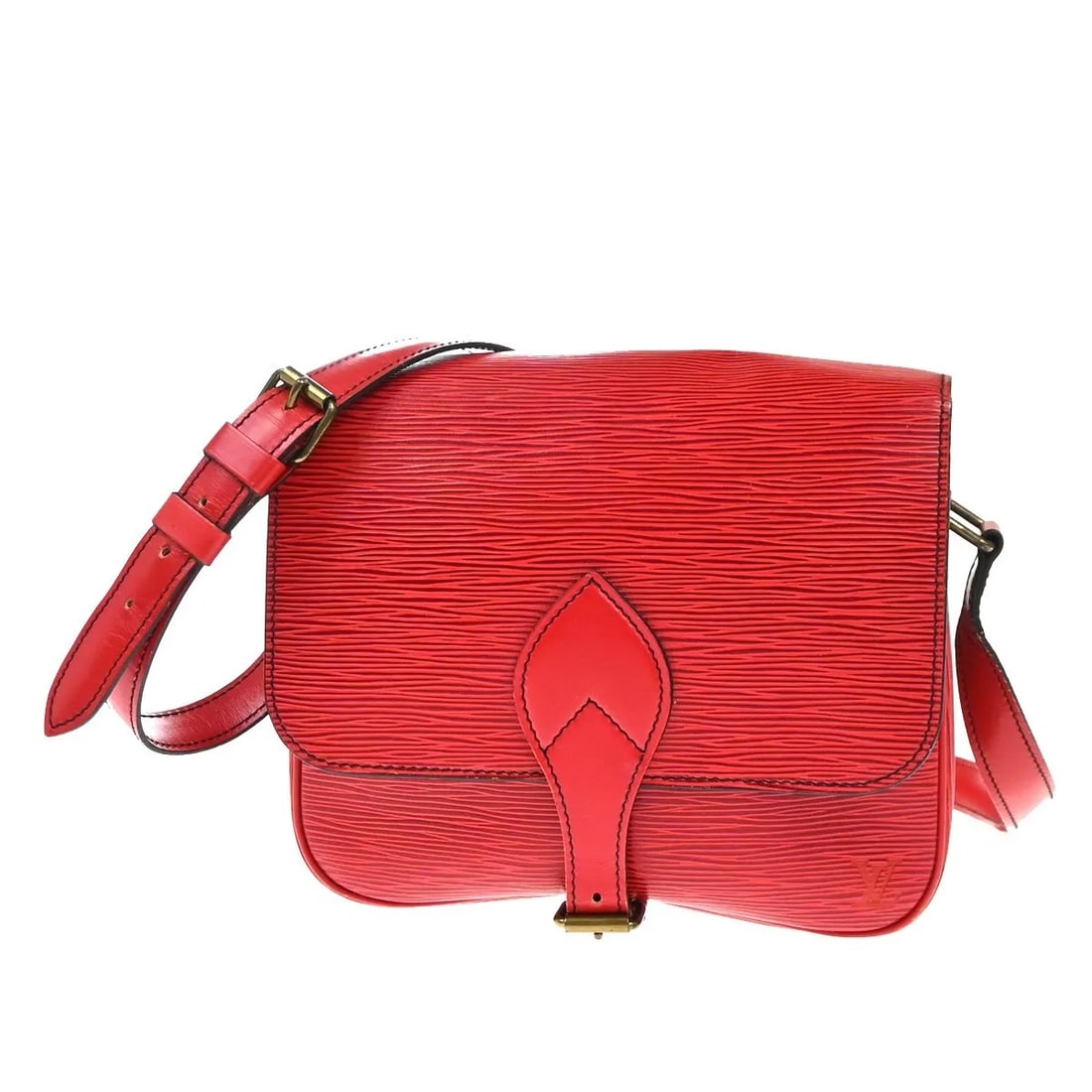 Red Epi Leather Louis Vuitton Cartouchiere Shoulder Bag France: Red Epi Leather Louis Vuitton Cartouchiere Shoulder Bag France This Louis Vuitton Cartouchiere handbag is crafted from Epi leather in a striking red color. Designed for women, it features a structured