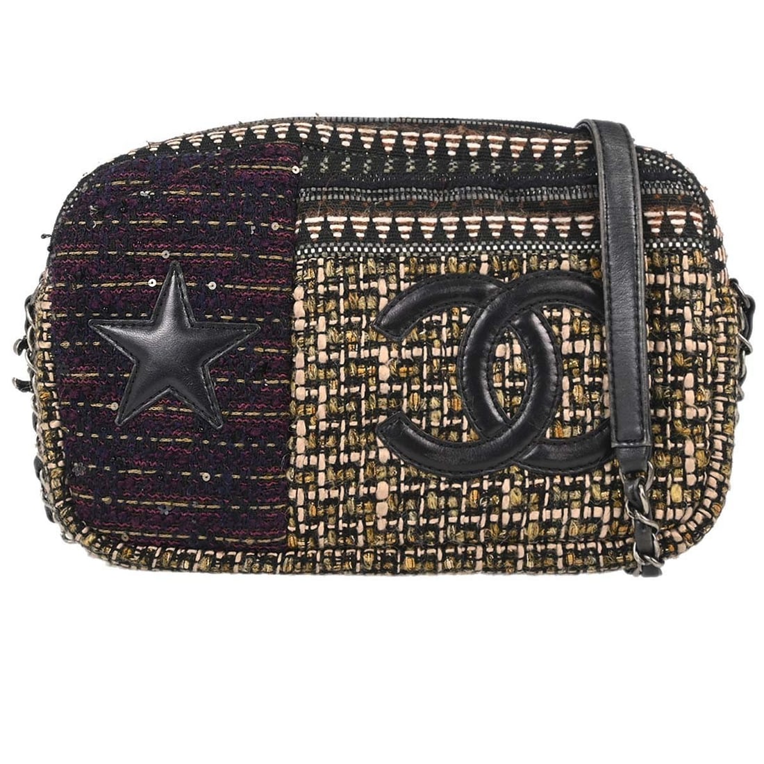 CHANEL Single Chain Shoulder Bag Brown Tweed Matelasse Flap Turnlock: CHANEL Single Chain Shoulder Bag Brown Tweed Matelasse Flap Turnlock Chanel shoulder bag in brown tweed with matelasse quilting and a flap turnlock closure. This women's bag features a chain crossbody