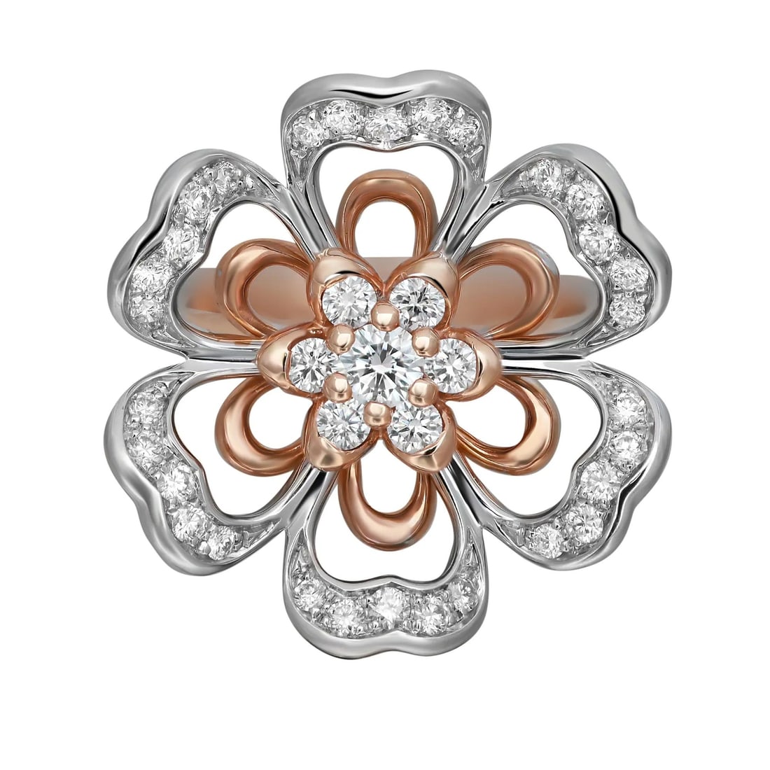 Luca Carati Flower Cocktail Ring 18K Rose Gold Diamond Size 7