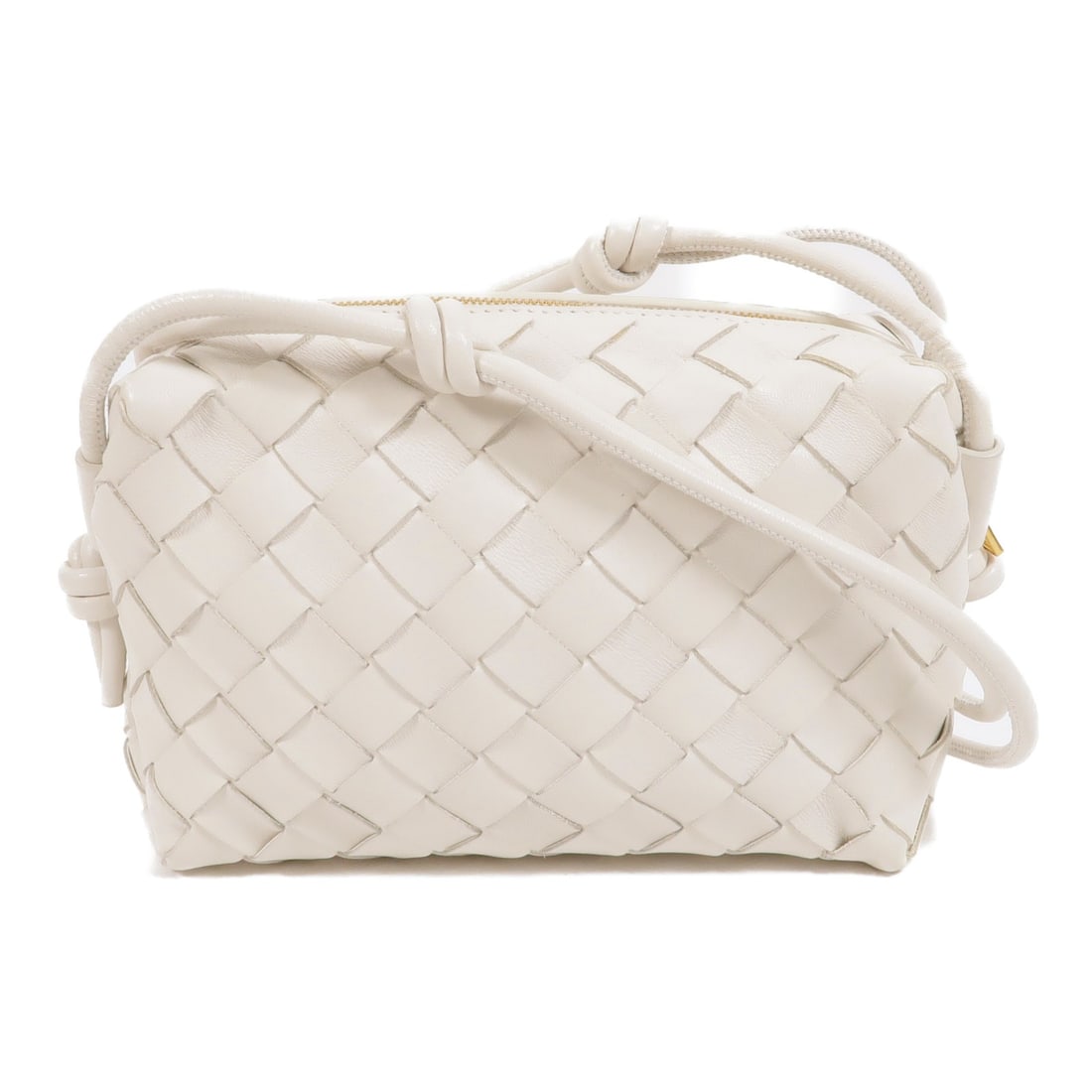 White Lambskin Shoulder Bag Bottega Veneta Mini Loop: White Lambskin Shoulder Bag Bottega Veneta Mini Loop A Mini Loop Shoulder Bag from Bottega Veneta, crafted in lambskin (sheep leather) with a white finish. The bag measures W 17 cm x H 11 cm x D 6.5 c