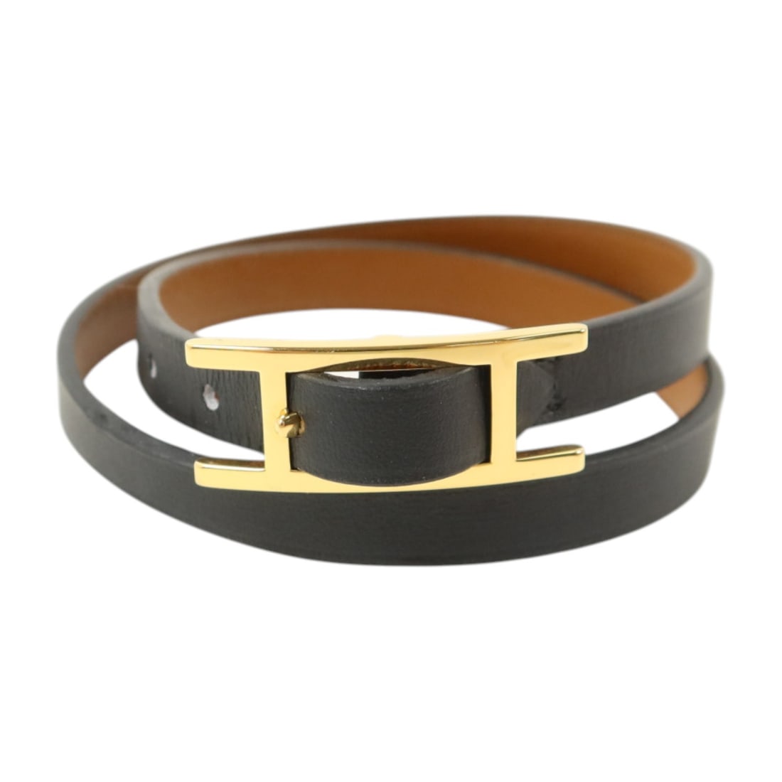 Hermes Behapi Double Tour Bracelet Black Fauve Calfskin Leather (1 of 11)