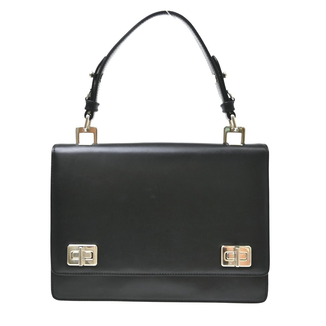 PRADA 1BD071 Mini Top Handle Handbag Black Calfskin: PRADA 1BD071 Mini Top Handle Handbag Black Calfskin Prada black calfskin top handle handbag in mini size, made in Italy. It features a leather exterior and leather handle/strap, with a logo accent. Th