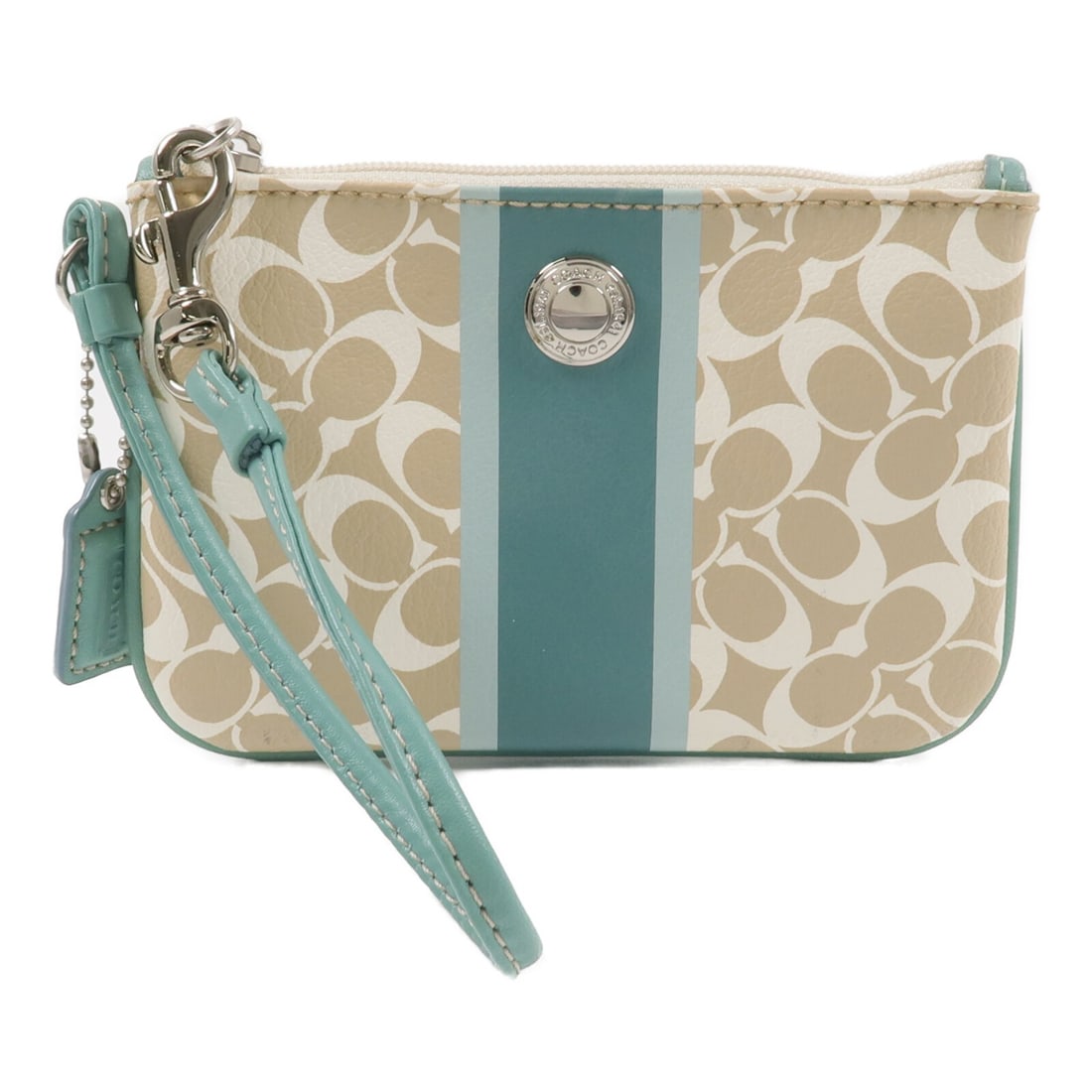 COACH Beige Green PVC Coated Canvas Accessory Pouch