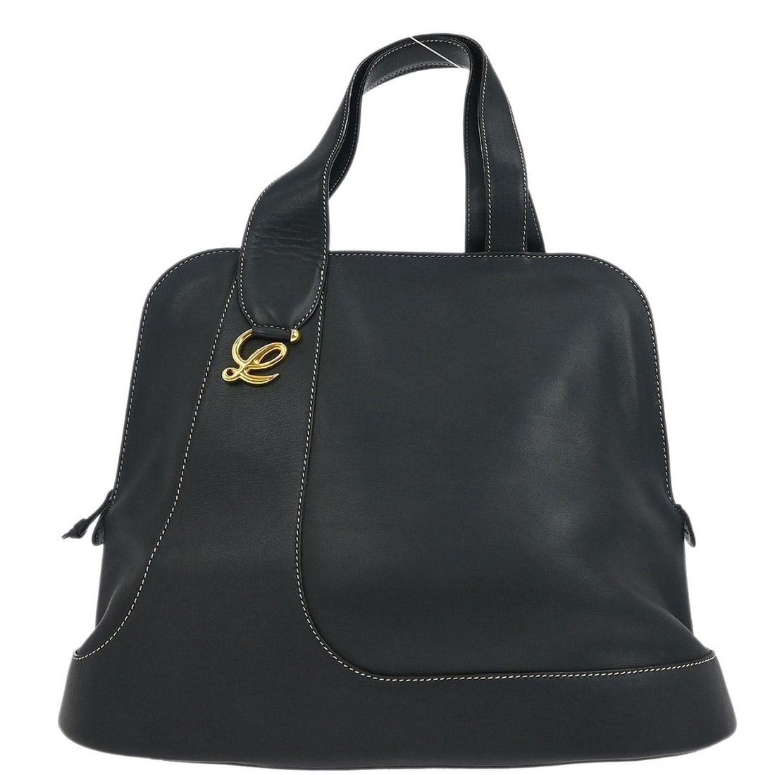 Loewe Medium Top Handle Bag in Navy Leather with Pouch: Loewe Medium Top Handle Bag in Navy Leather with Pouch Loewe medium top handle handbag in navy leather with a zip closure and leather handles. Made in Spain, this women's handbag includes a pouch and 