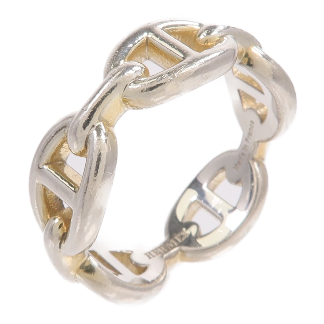 Hermes Chaine d'ancre Enchainee Sterling Silver Ring Size 57 US 8.25: Hermes Chaine d'ancre Enchainee Sterling Silver Ring Size 57 US 8.25 Hermes Chaine d'ancre Enchainee ring in 925 sterling silver, presented in size US 8.25 with engraved size 57. The ring has a silver
