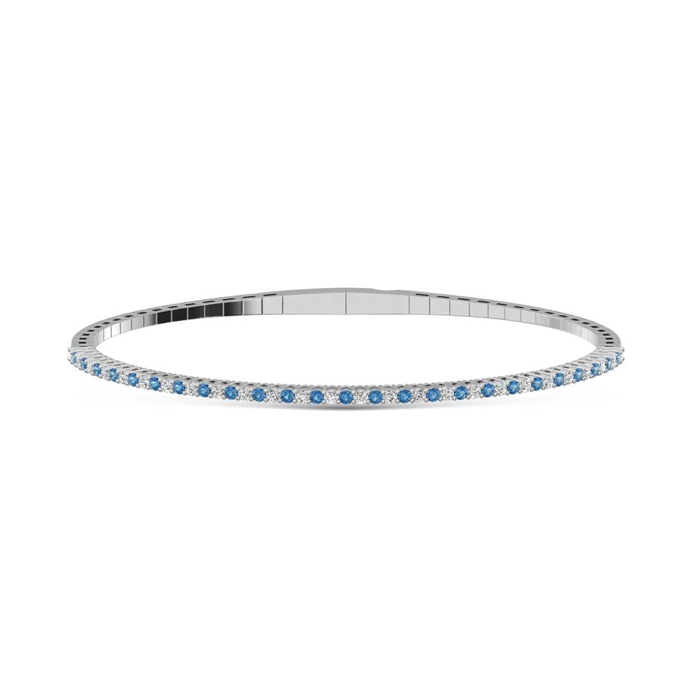 14K White Gold 1 Ct.Tw. Alternate white and Blue Lab Grown Diamond Bangle