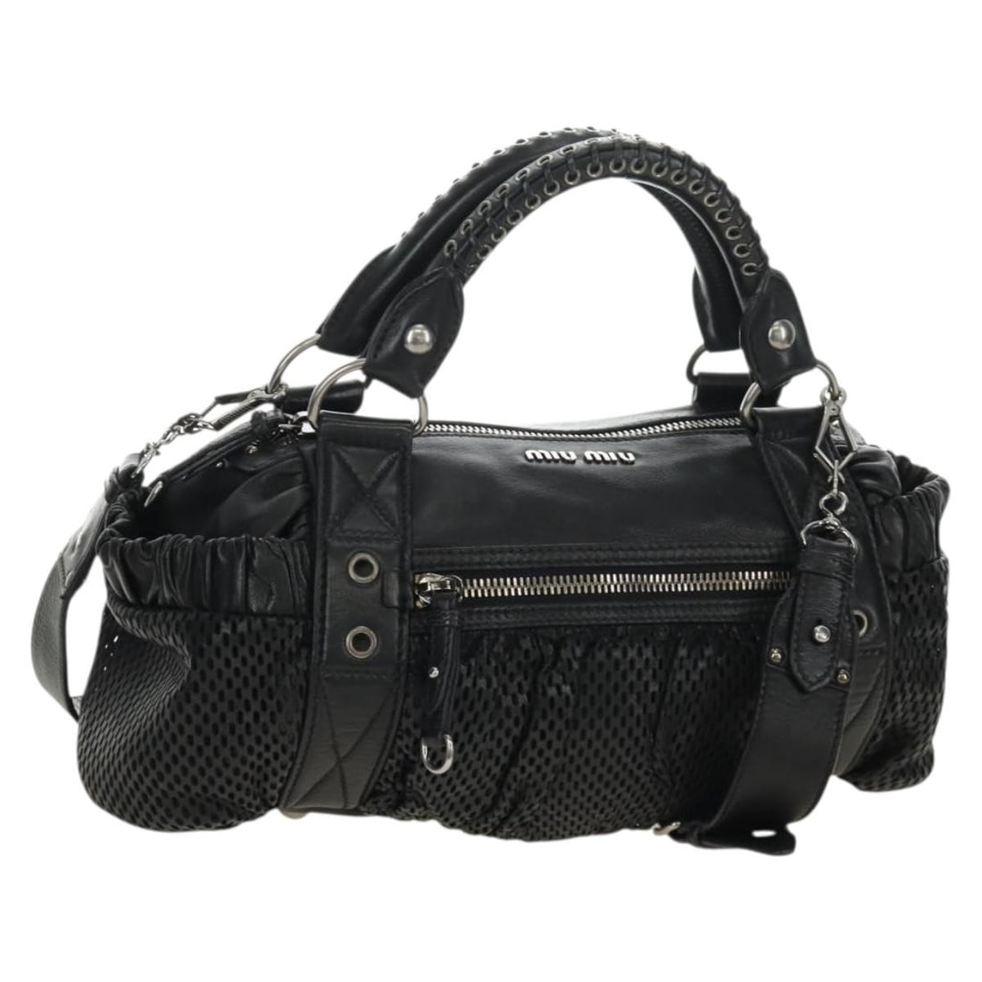 Miu Miu black leather 2way handbag with shoulder strap