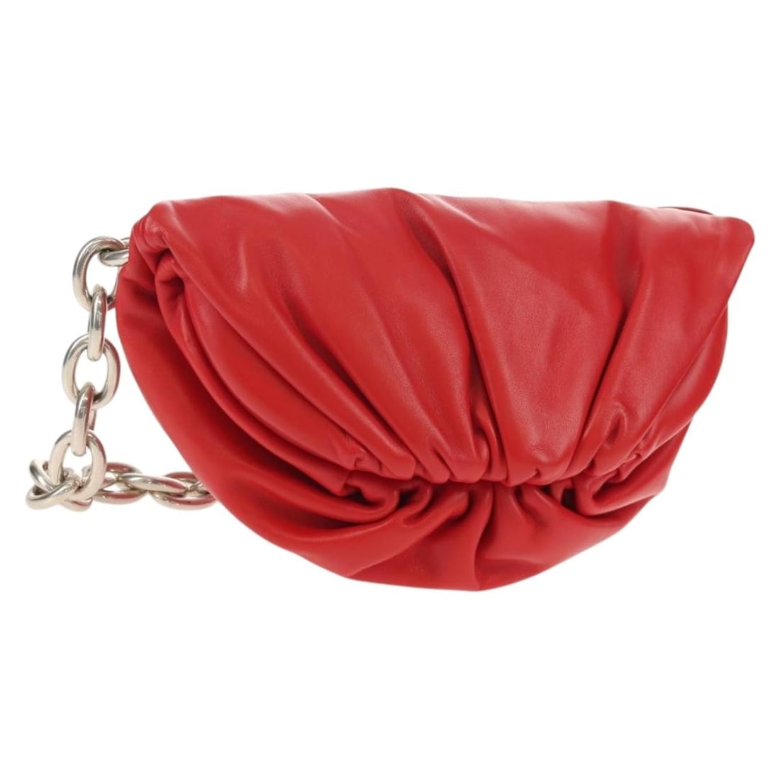 BOTTEGA VENETA Red Leather Chain Shoulder Bag Silver Auth BA7679V