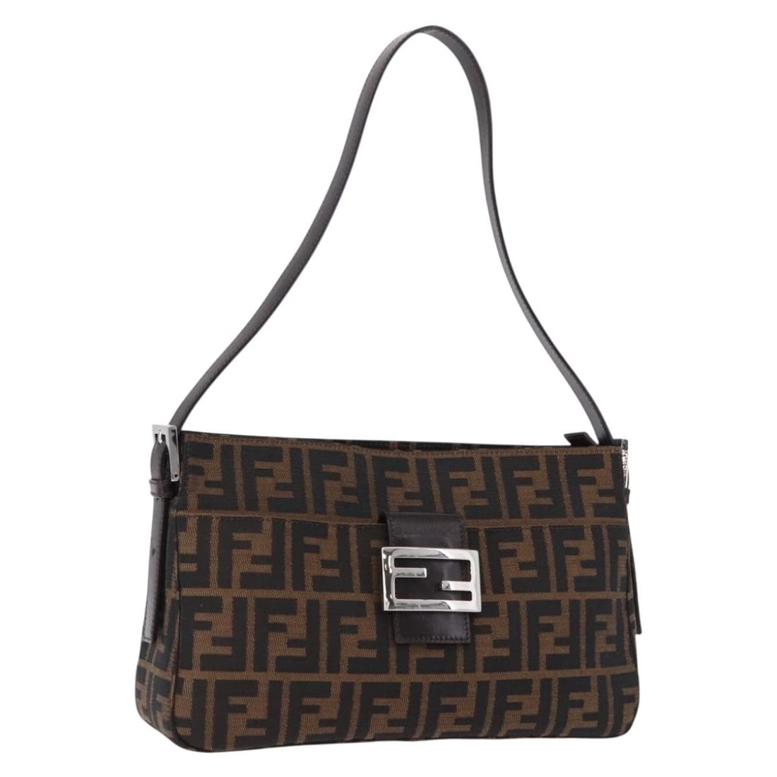 Fendi Mamma Baguette Zucca Canvas Shoulder Bag Black Brown