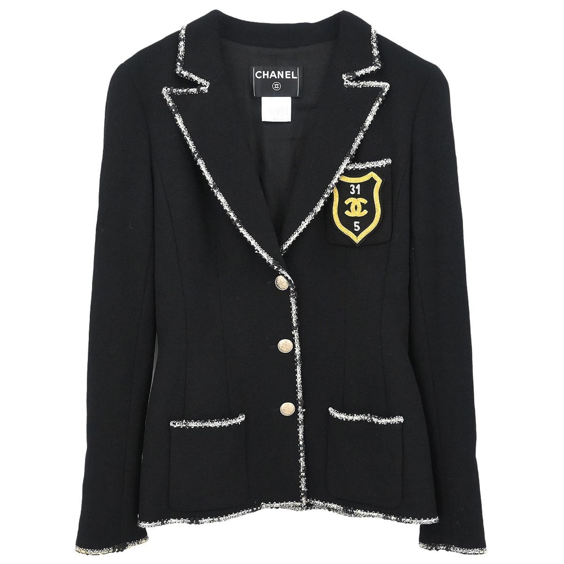 CHANEL 05C black wool logo jacket size 38 France (1 of 11)