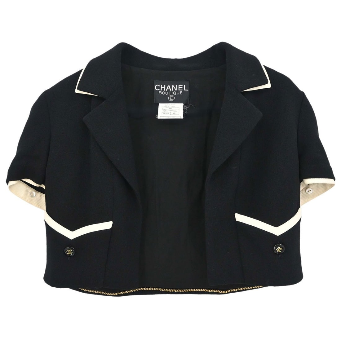 CHANEL 95P Black Wool Short Sleeve Double Breasted Jacket Size 40 (1 of 15)