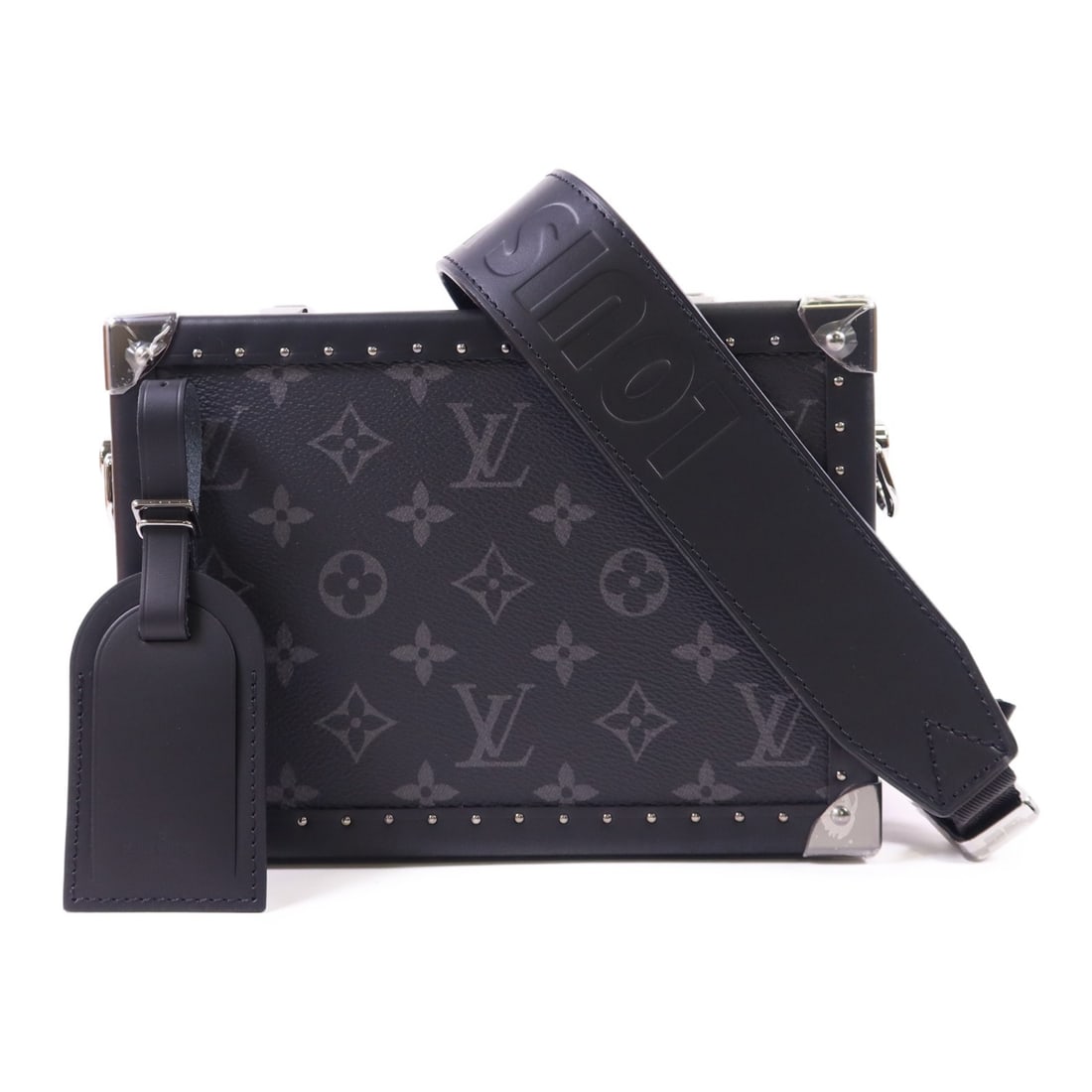 Louis Vuitton M20136 Monogram Eclipse Shoulder Bag Black SHW: Louis Vuitton M20136 Monogram Eclipse Shoulder Bag Black SHW Louis Vuitton LV SHW Clutch Box shoulder bag, model M20136, in BlackxBlack with Monogram Eclipse x PVC coated canvas. Designed as a men's r