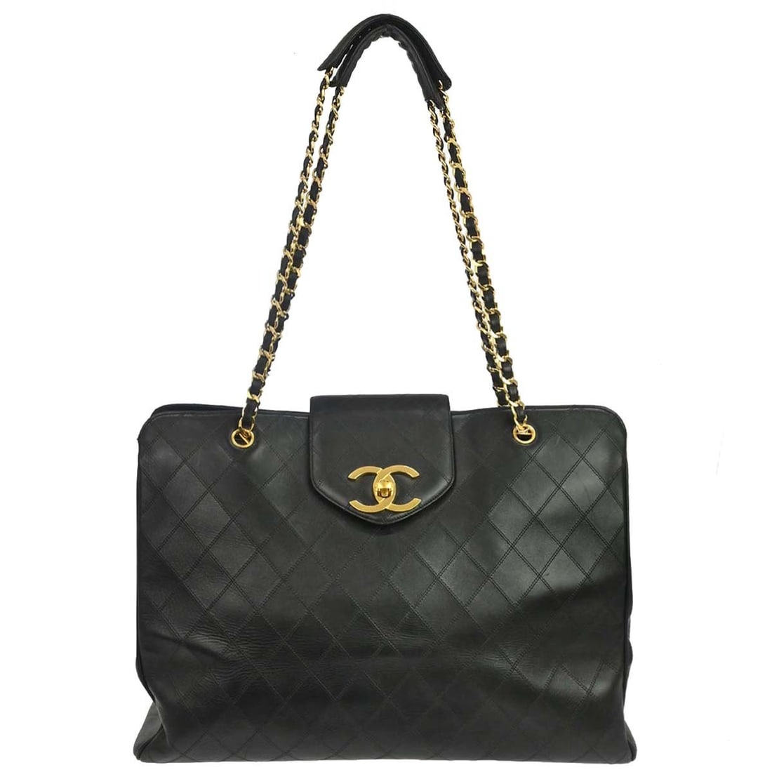 CHANEL Supermodel Black Lambskin Shoulder Tote Bag: CHANEL Supermodel Black Lambskin Shoulder Tote Bag Chanel Black Lambskin Bicolore Supermodel Shoulder Bag in black lambskin with a logo accent. This extra large bag is described as a tote style should