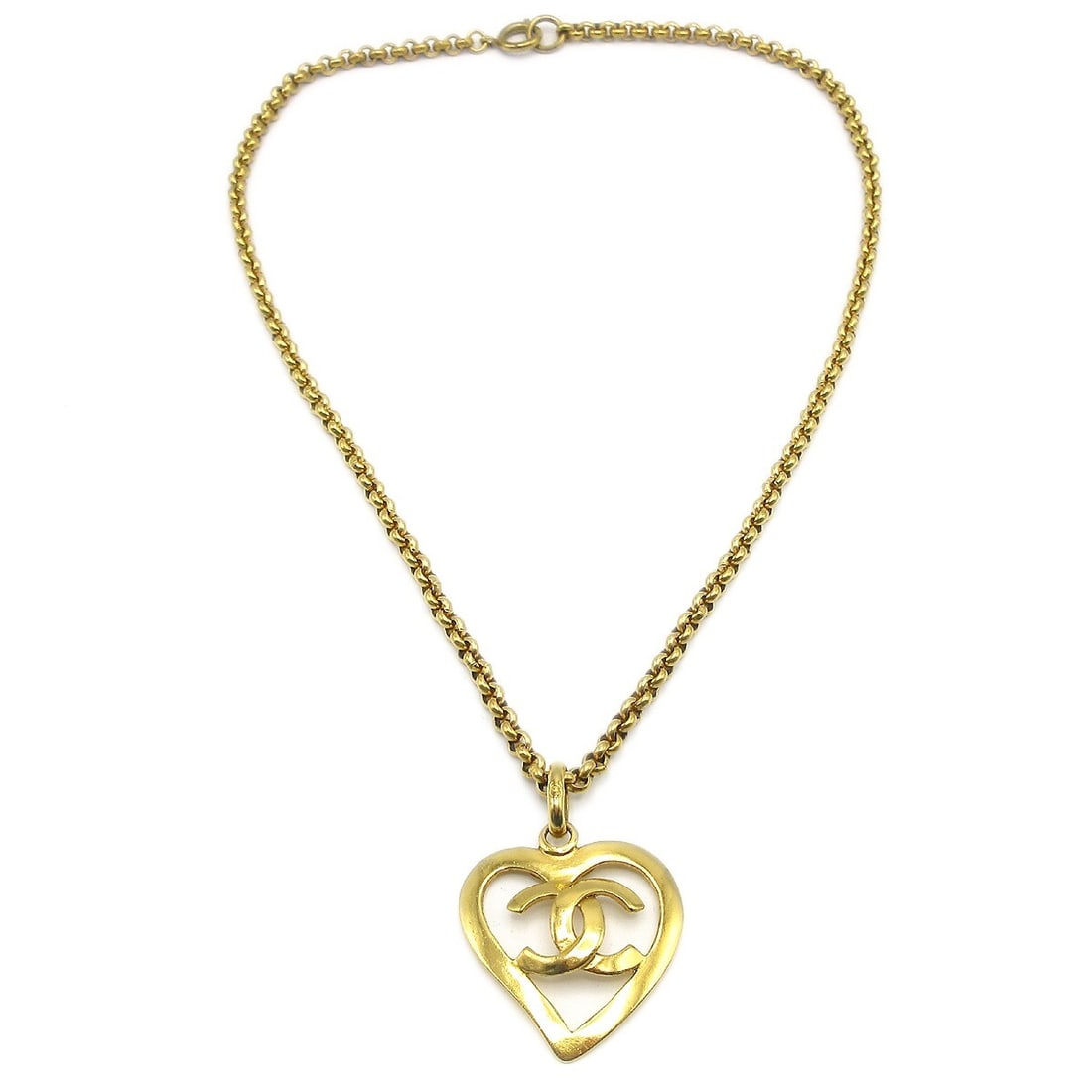 Chanel 95P Gold Plated Heart Charm Pendant Necklace